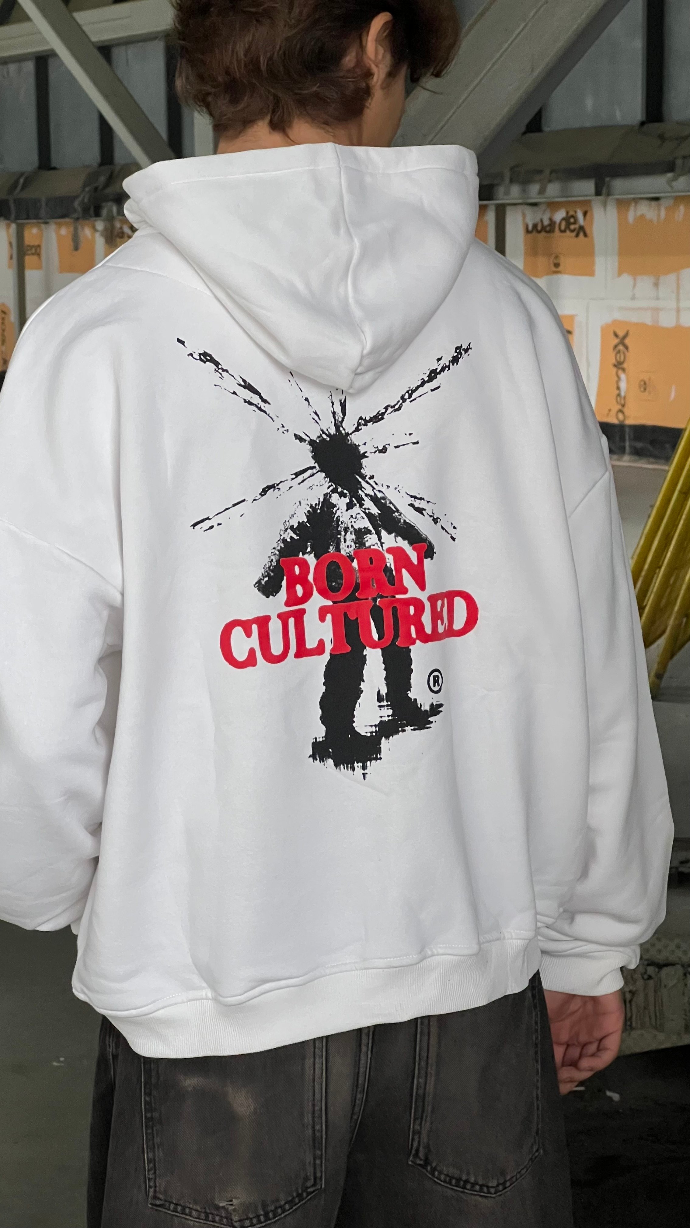 Born Cultured Beyaz Oversize Zipper Hoodie