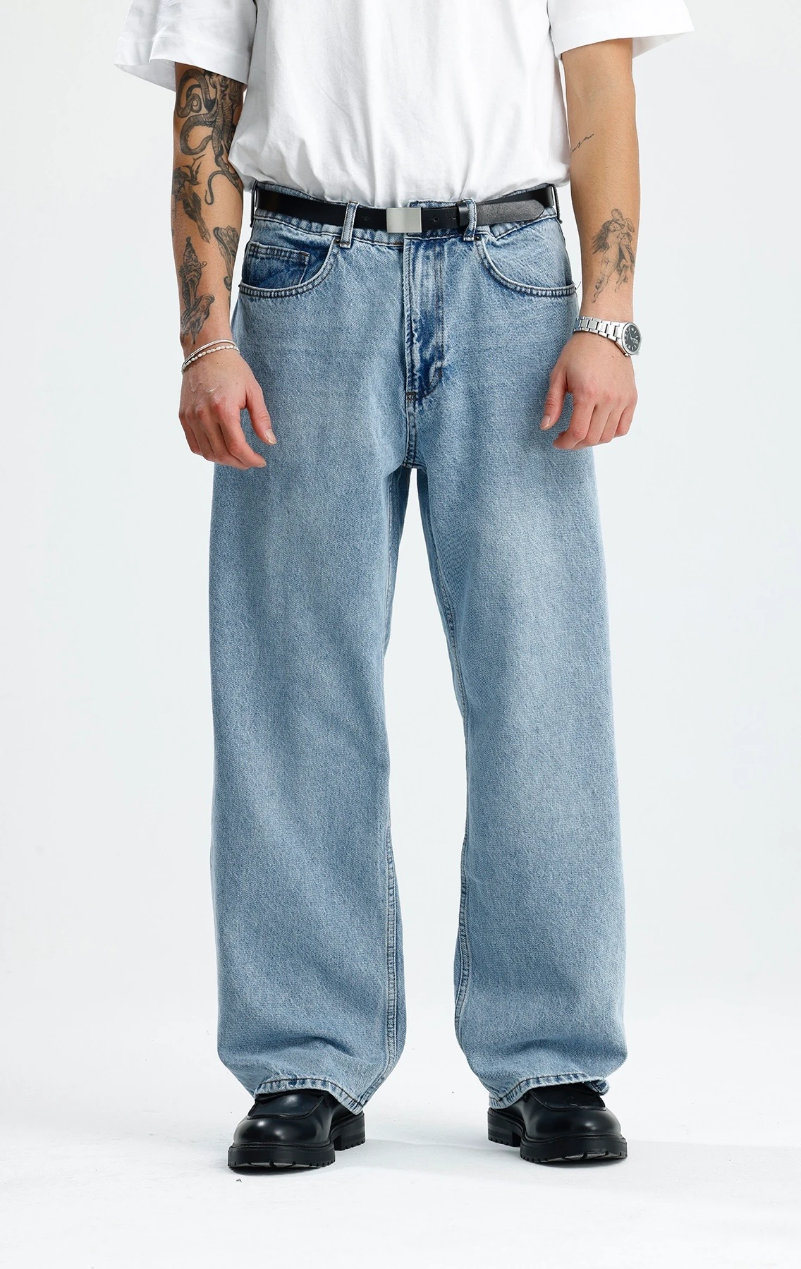 Buz Mavisi Yıkamalı Premium Baggy Jean