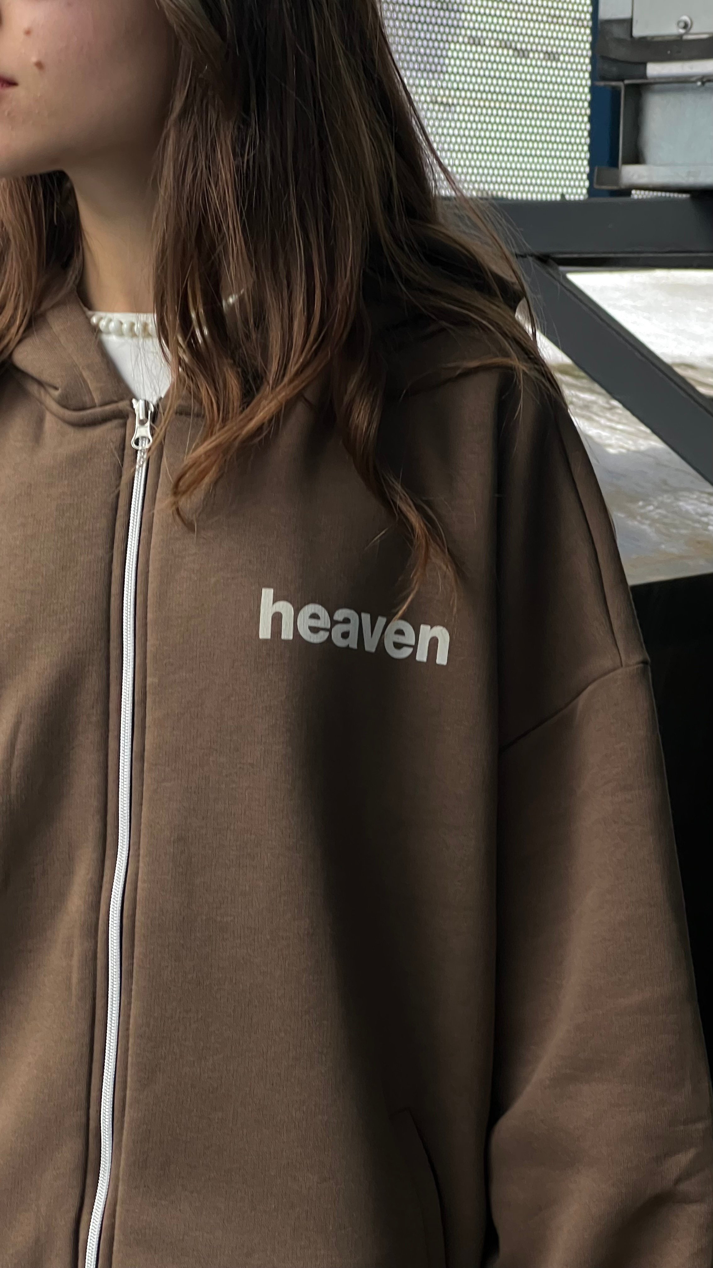 Heaven Kahverengi Oversize Zipper Hoodie