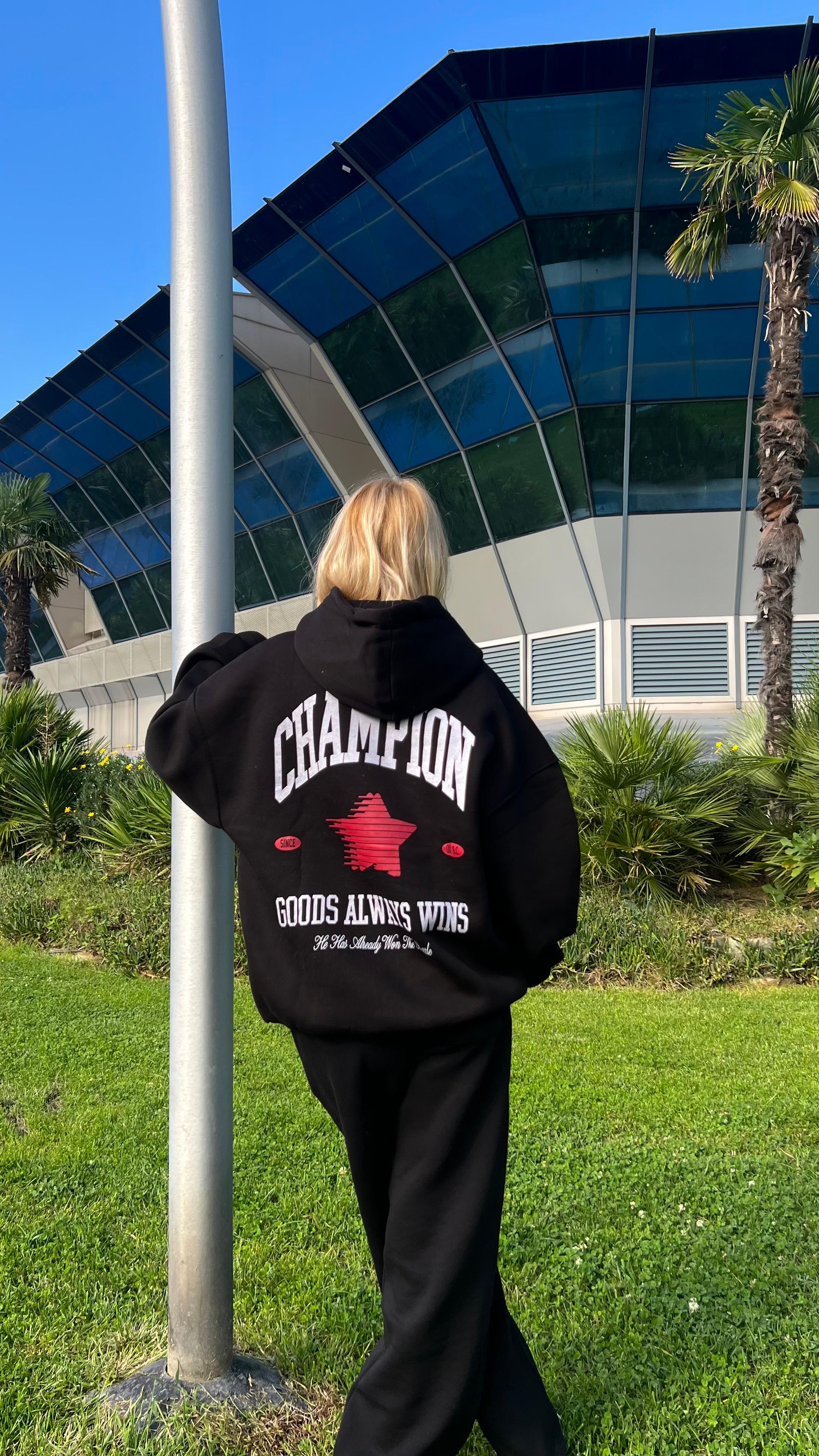 Champion Siyah Oversize Hoodie 