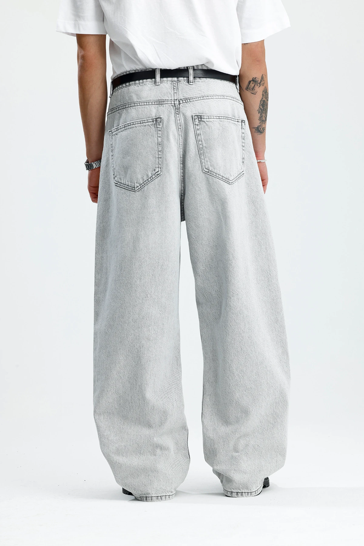 Açık Gri Yıkamalı Premium Baggy Jean