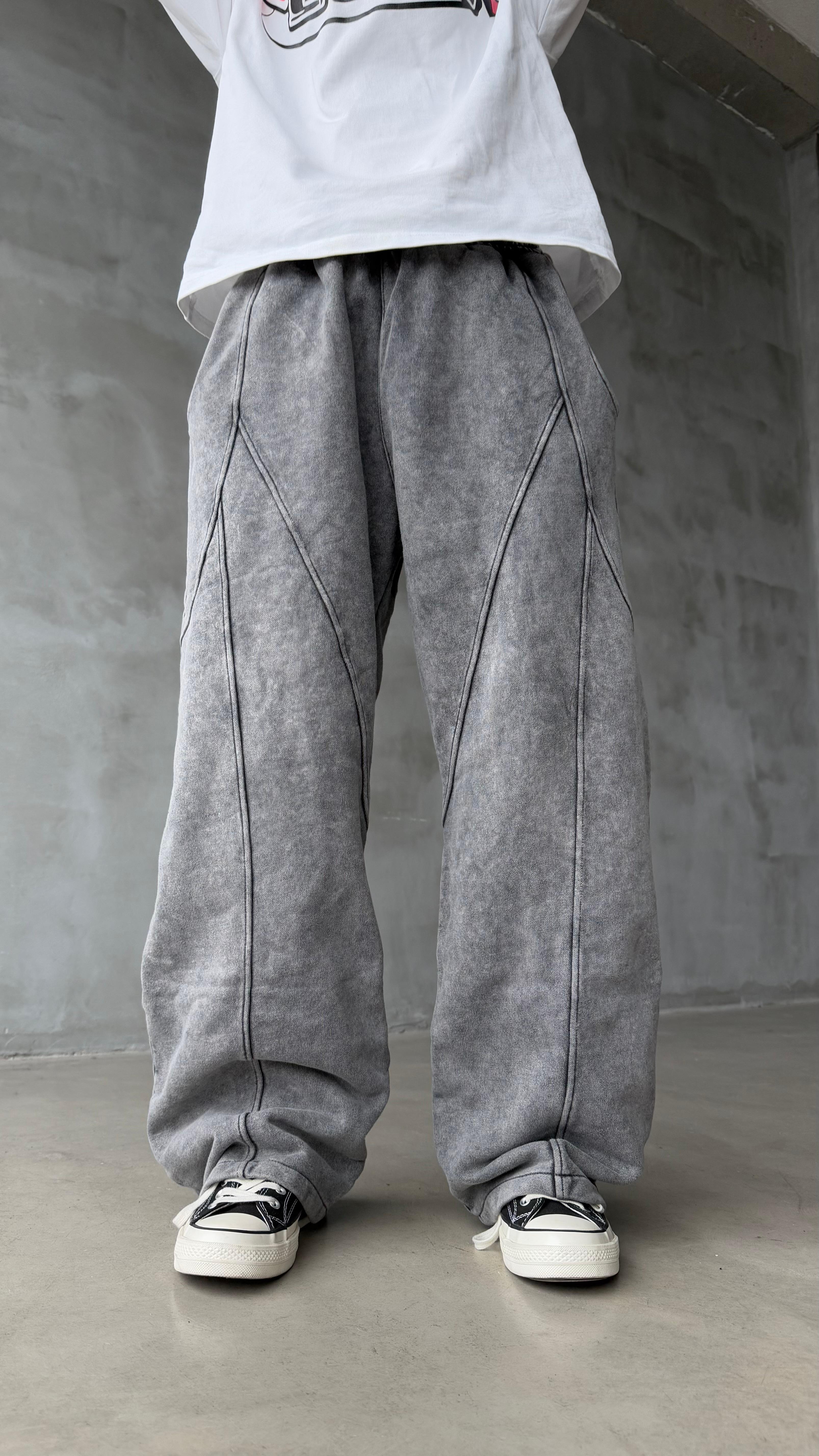 Two Lines Antrasit Yıkamalı Premium Baggy Sweatpant