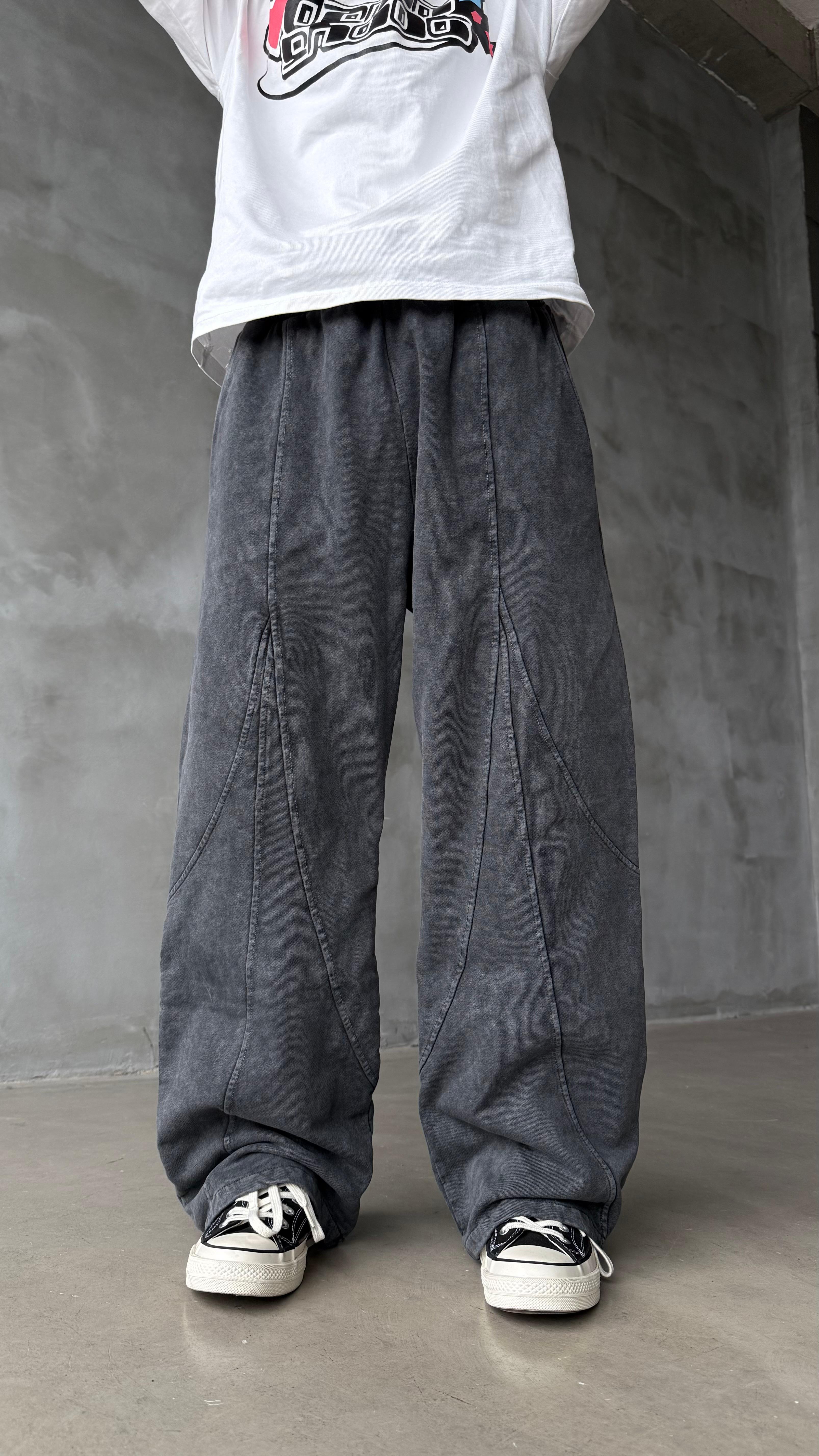 Drop Lines Koyu Antrasit Yıkamalı Premium Baggy Sweatpant