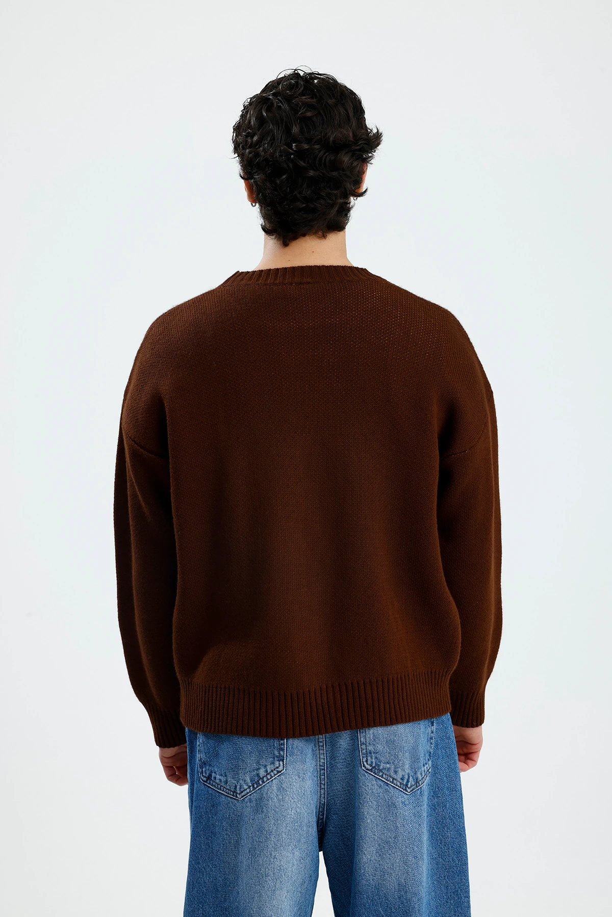 Kahve Steliez Boxy Fit Oversize Premium Triko Kazak