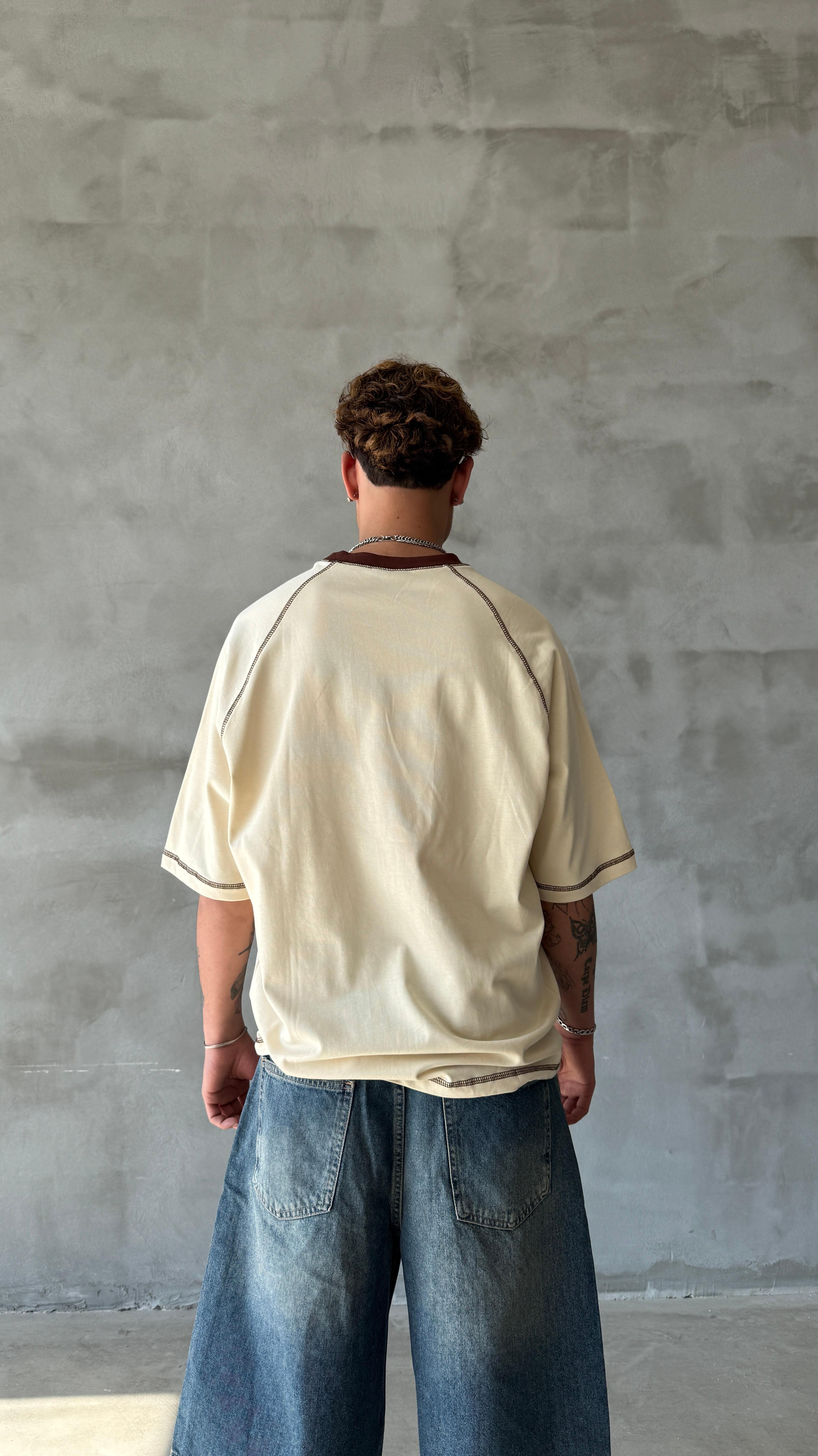 Krem Amoses Oversize Tişört 