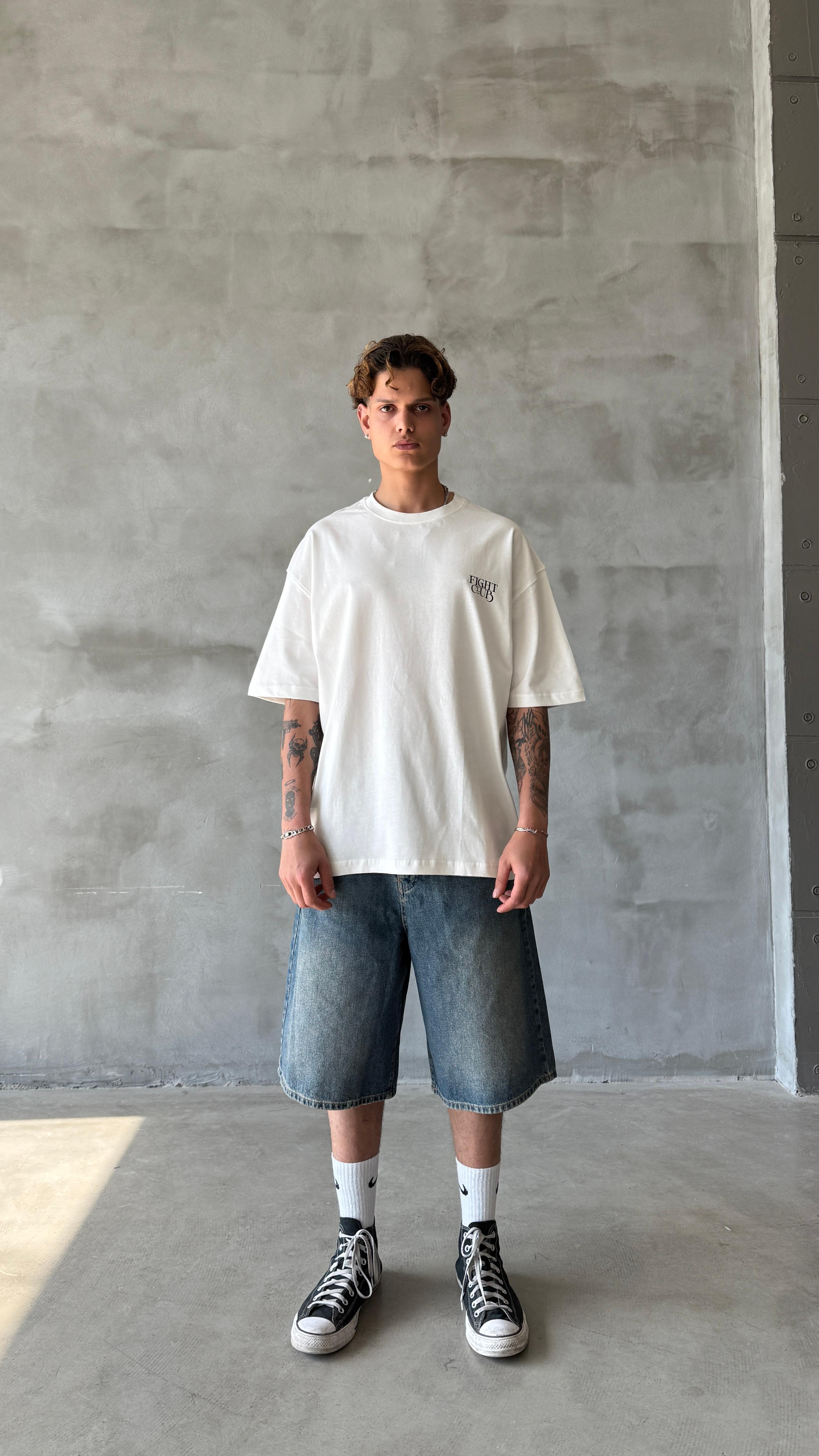Beyaz Fight Club Oversize Tişört 