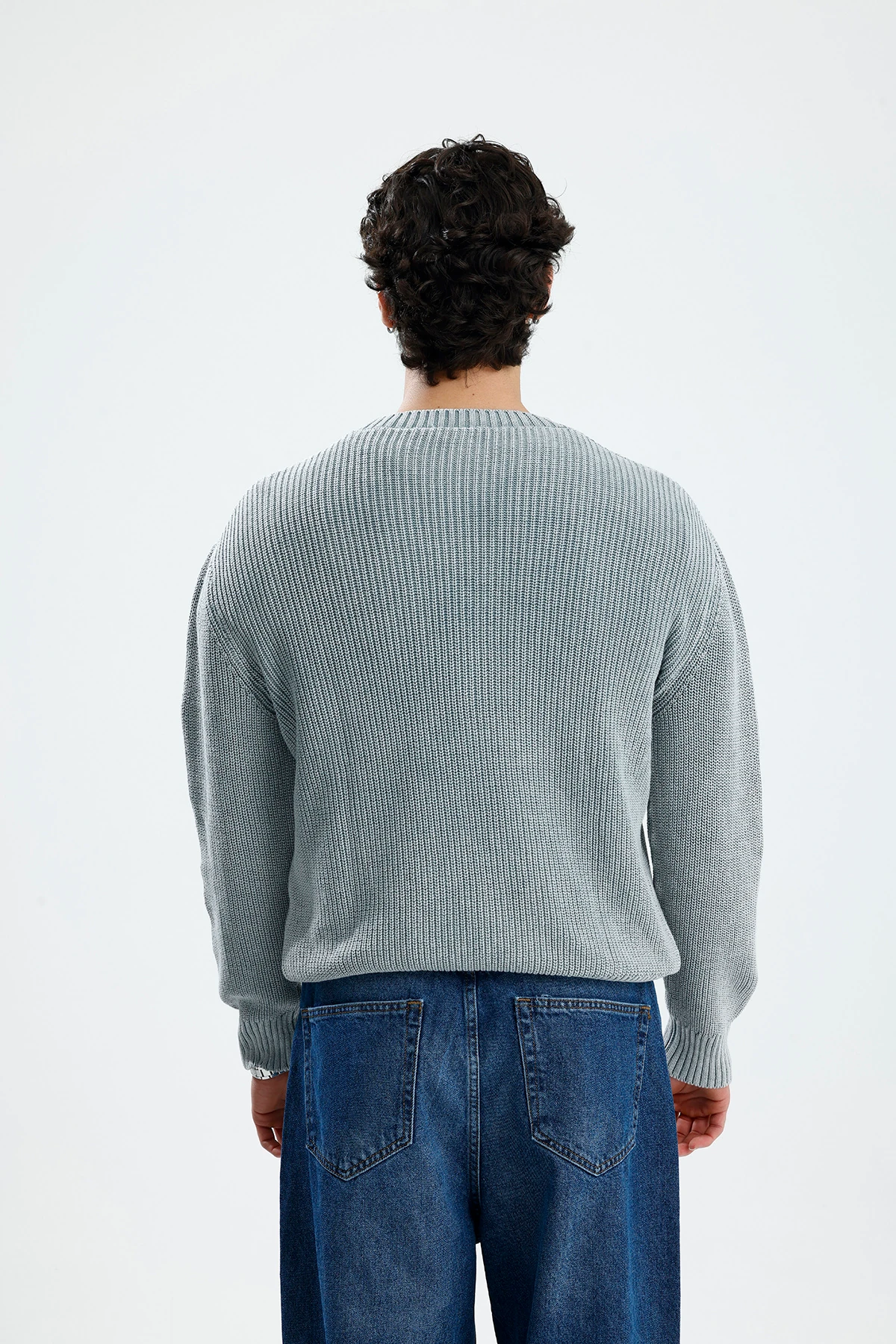 Basic Gri Yıkamalı Boxy Fit Oversize Kazak