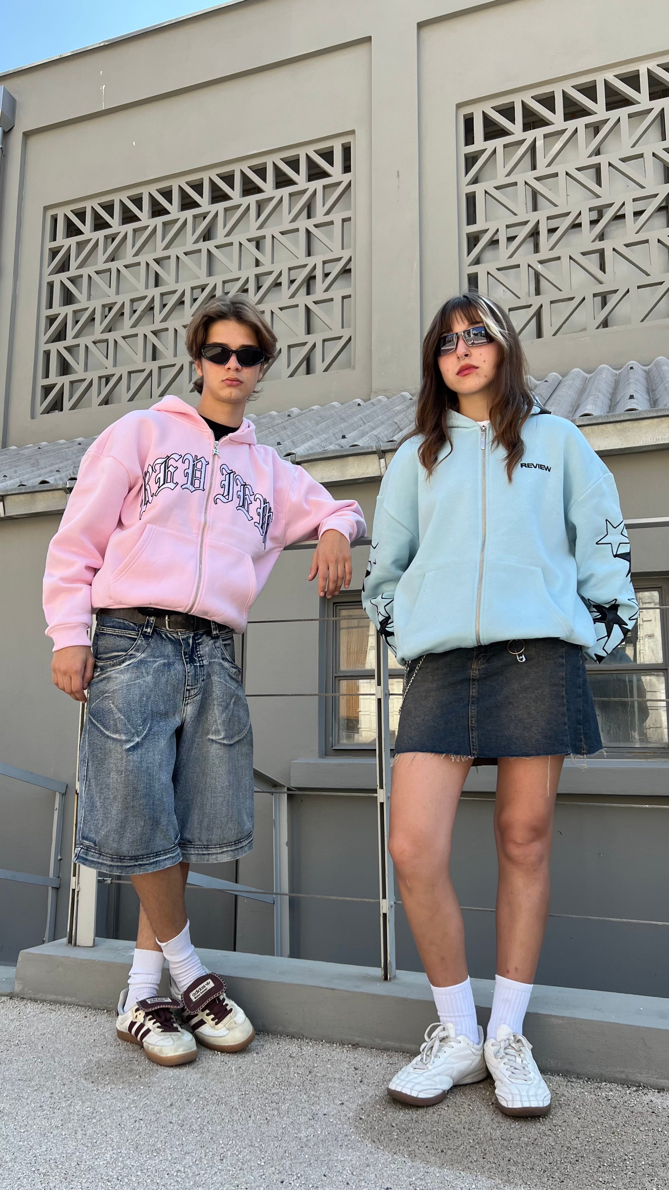 RW Baby Pink Nakış İşlemeli Oversize Zipper Hoodie 