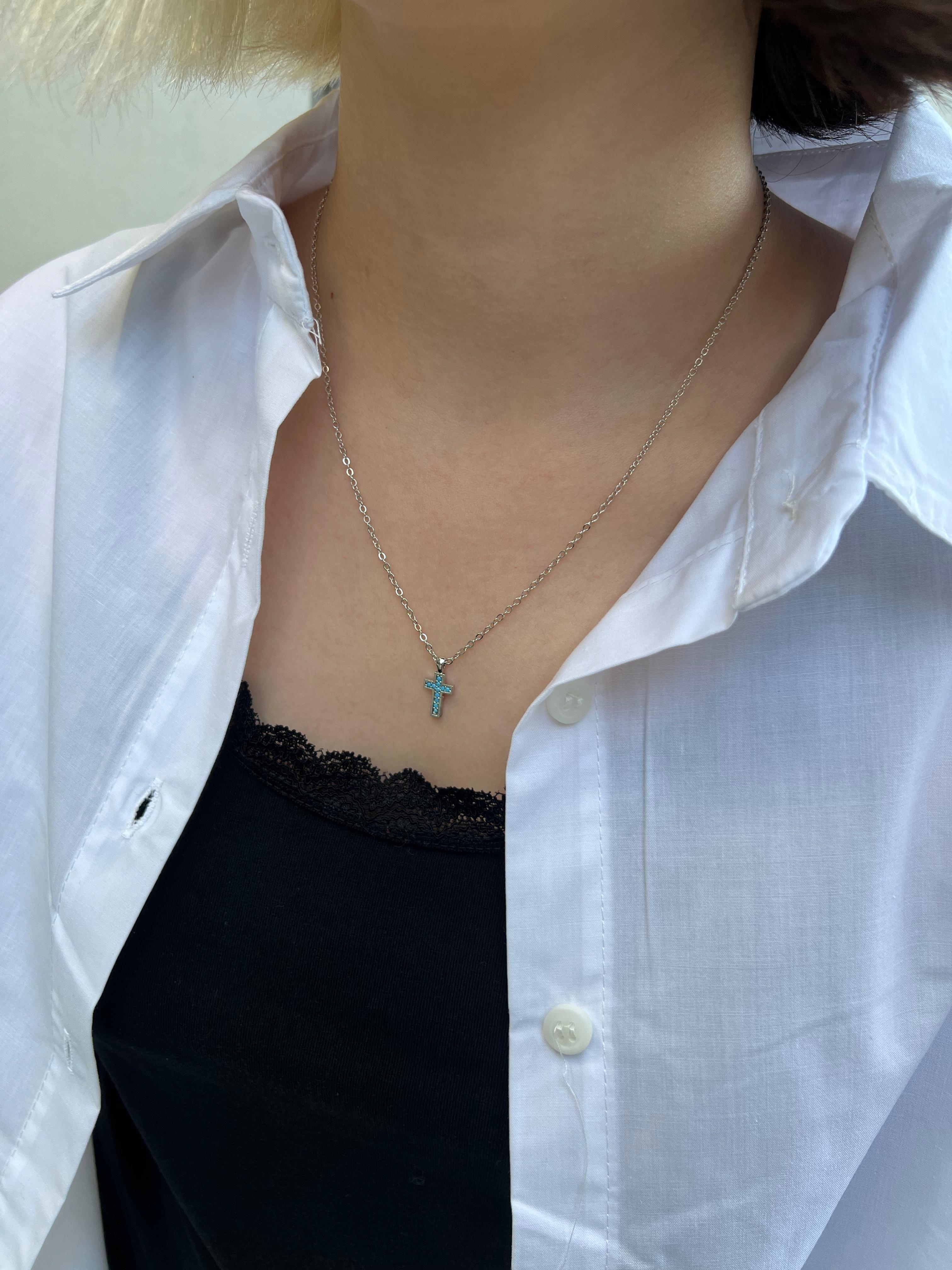 Cross Light Blue Color Necklace