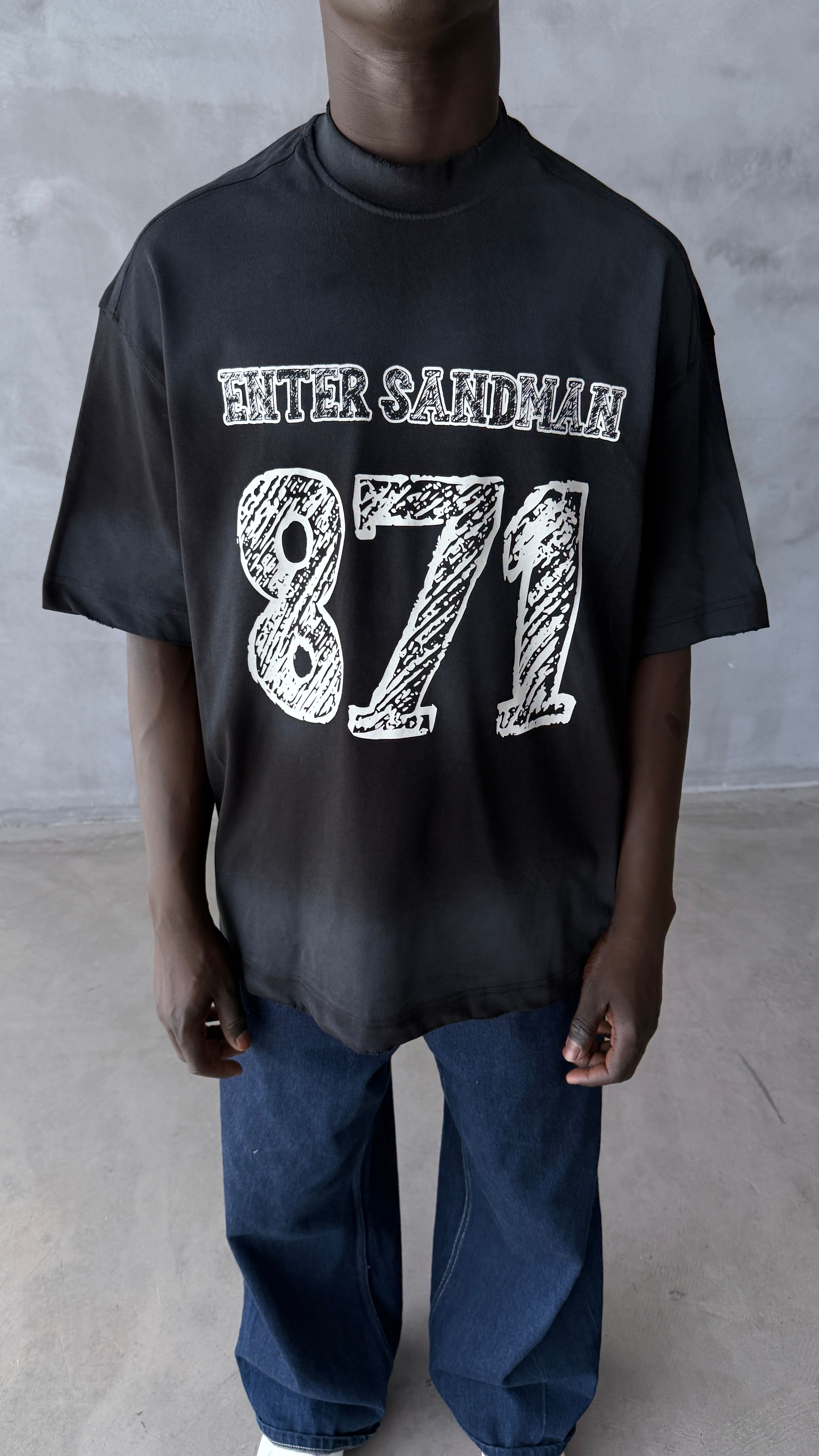Siyah Yıkamalı 871 Oversize Tişört 