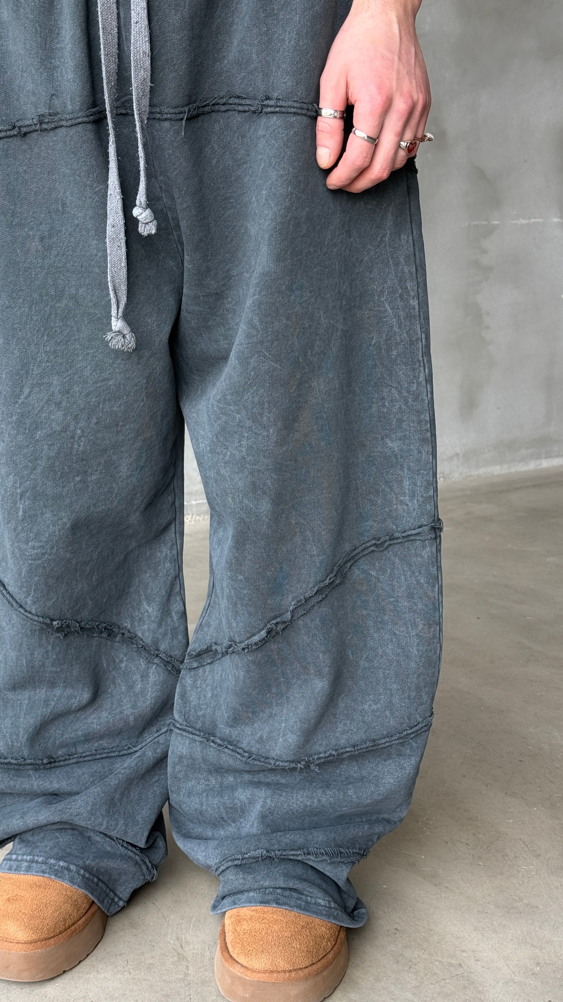 Ters Dikiş Mavi Yıkamalı Mevsimlik Premium Baggy Sweatpant