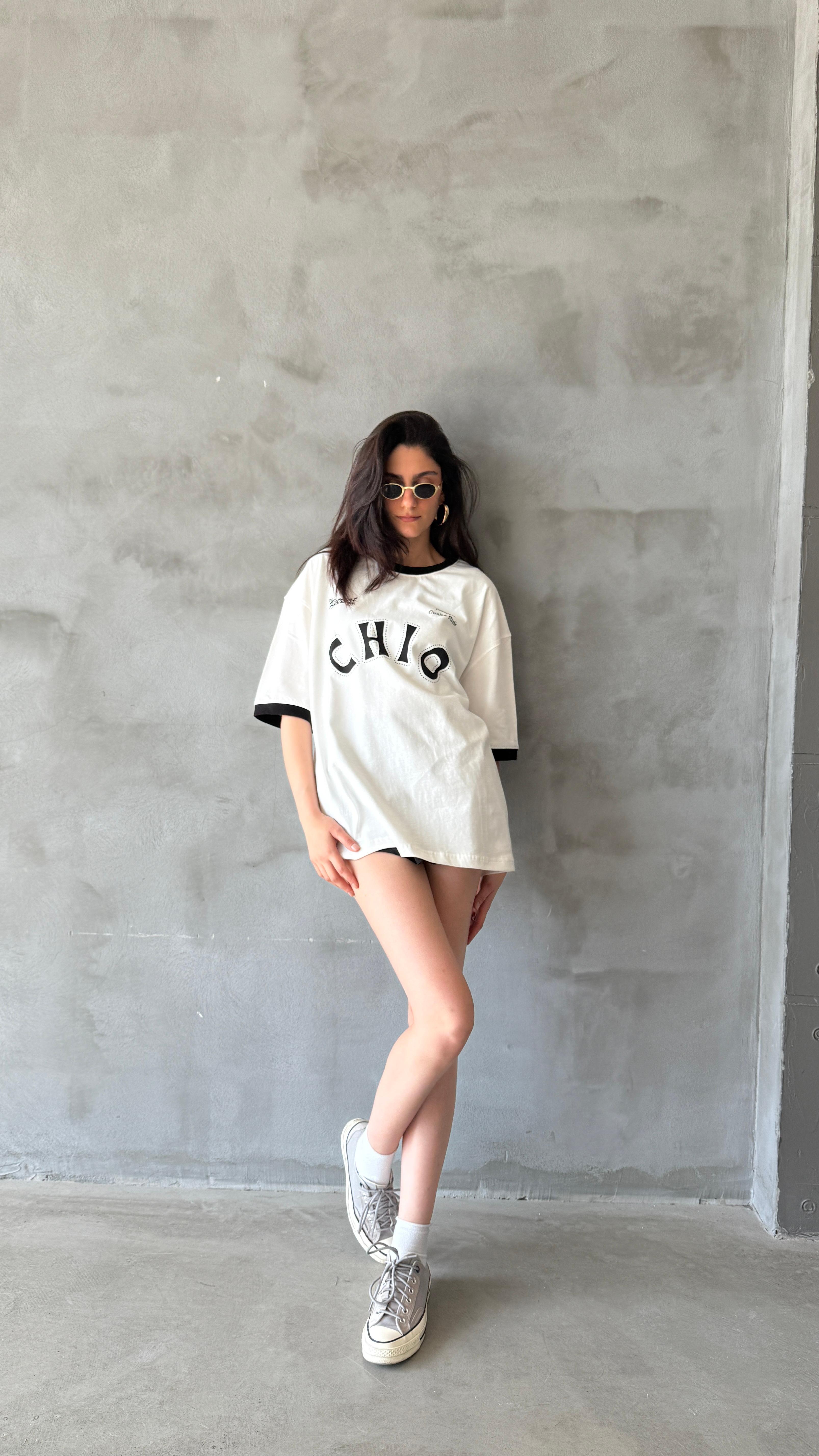 Beyaz Chio Oversize Tişört 