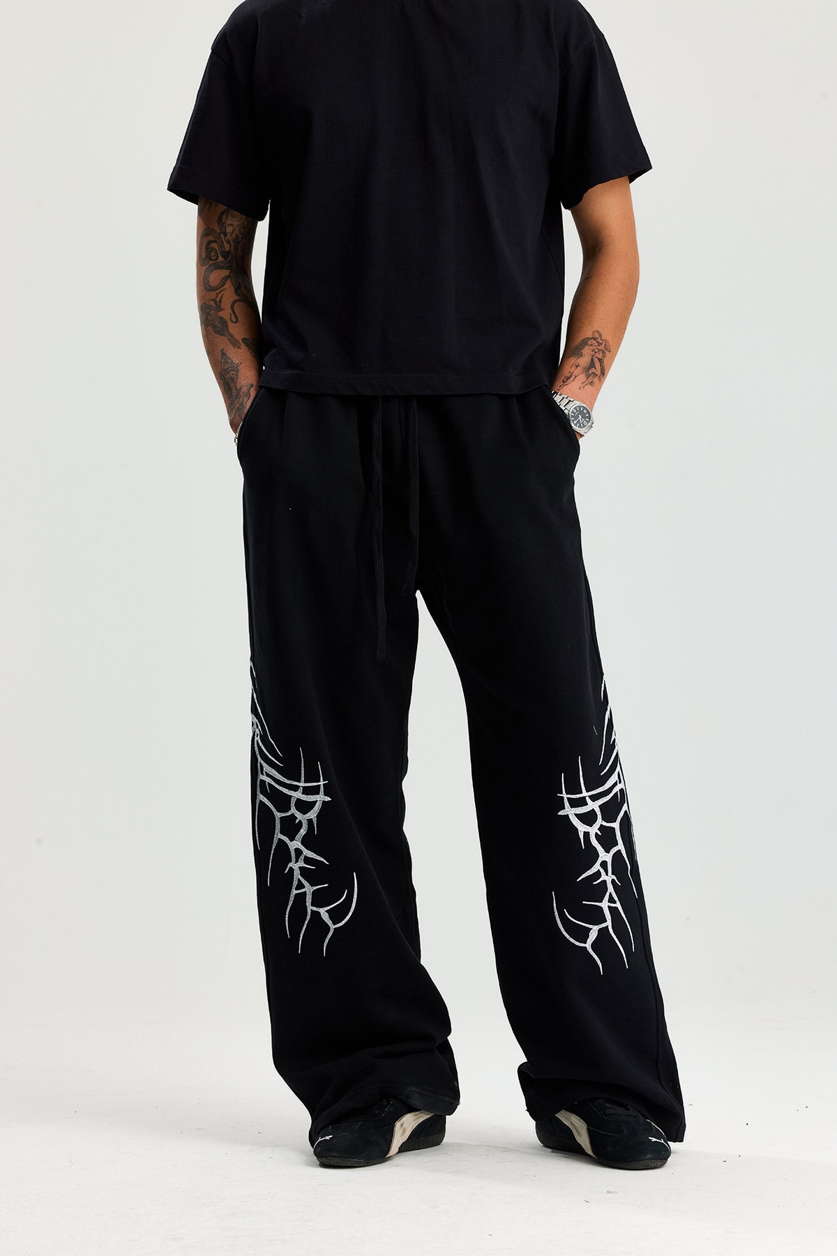 Siyah Bones Nakış Detay Premium Baggy Sweatpant 