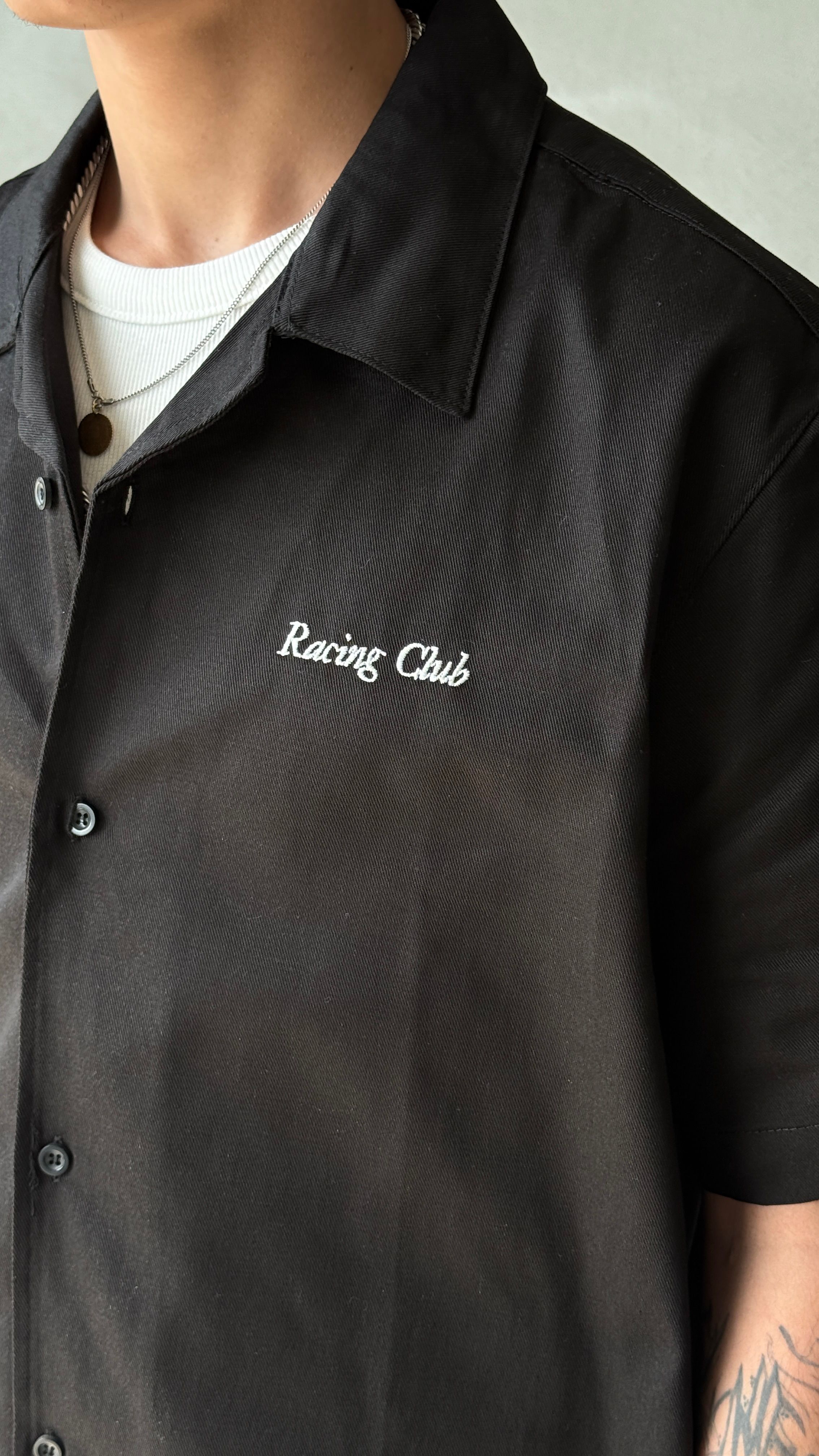 Siyah Racing Club Premium Oversize Kot Gömlek