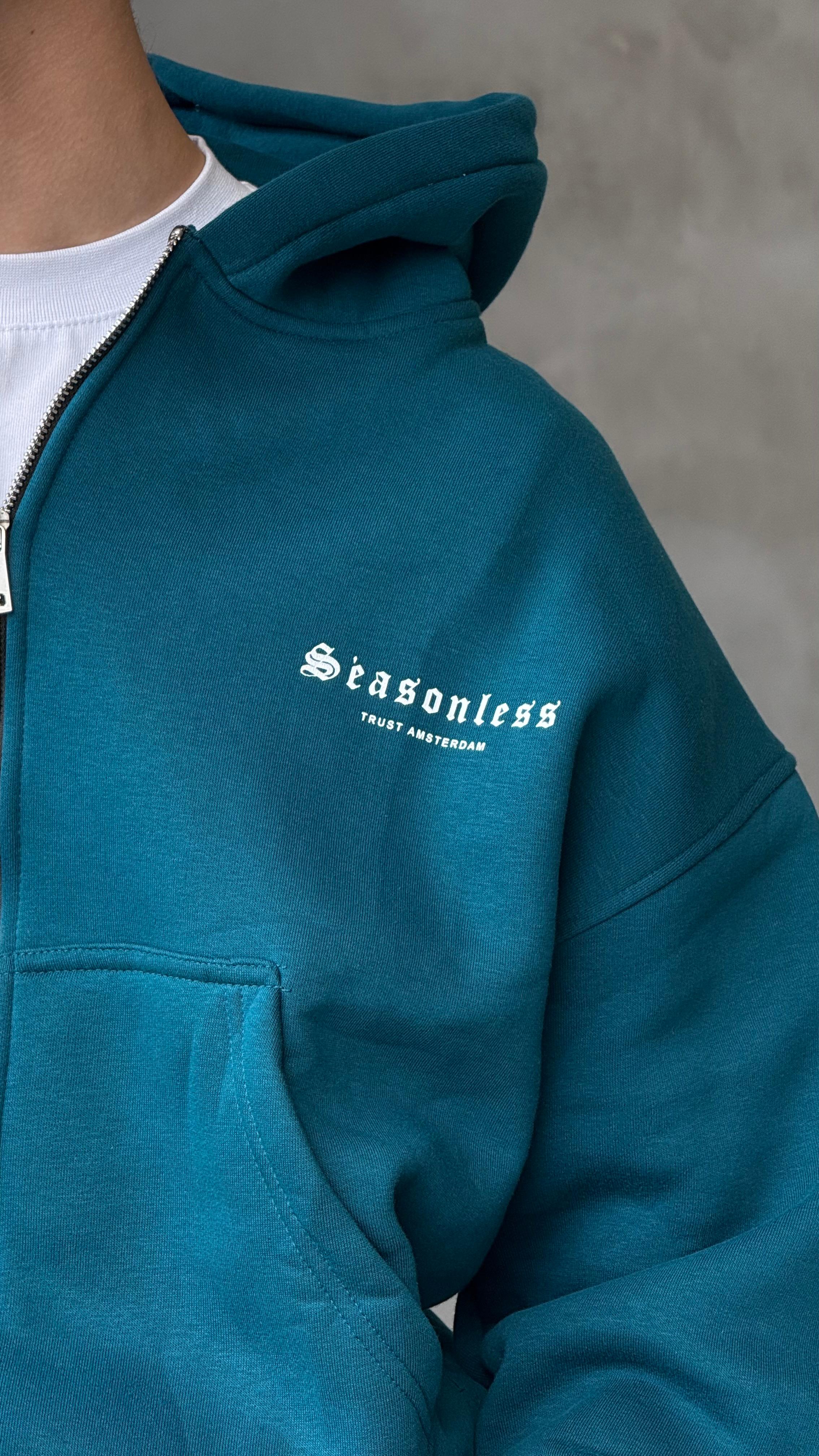 Seasonless Petrol Yeşili Oversize Zipper Hoodie