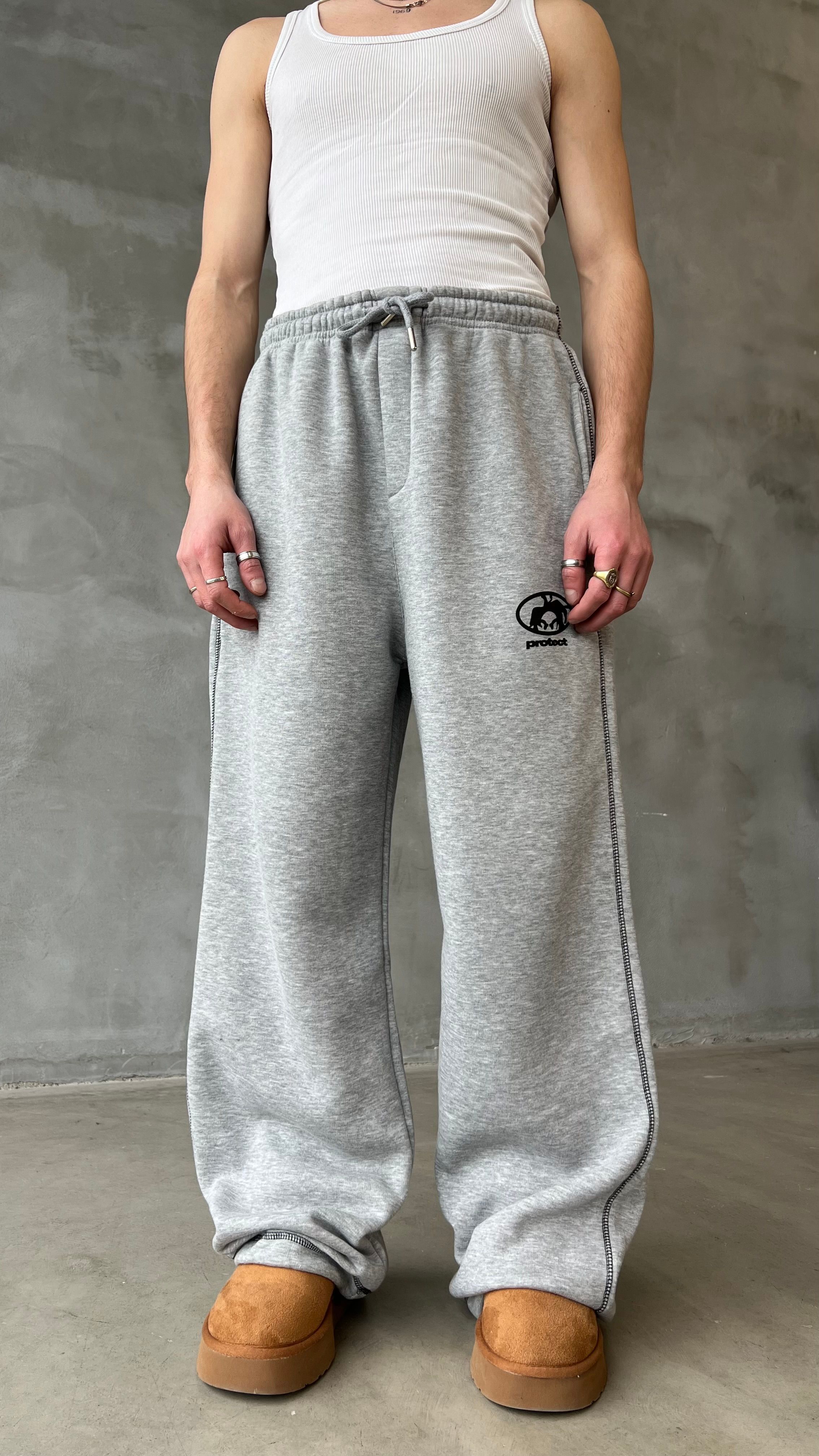 Gri Karyoka Detay Paçası Ayarlanabilir Baggy Sweat Pant