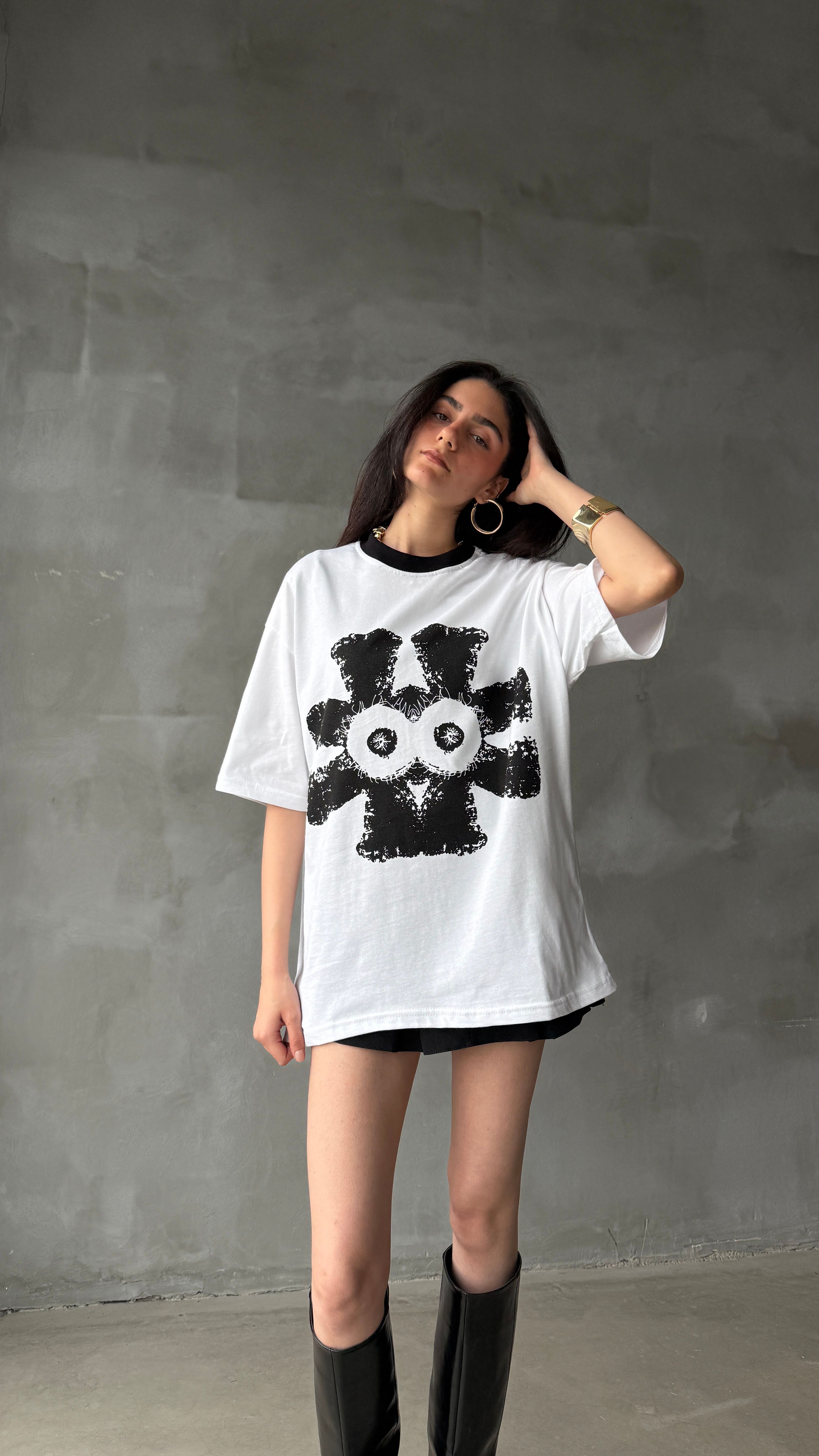Psycho Beyaz Oversize Tişört 