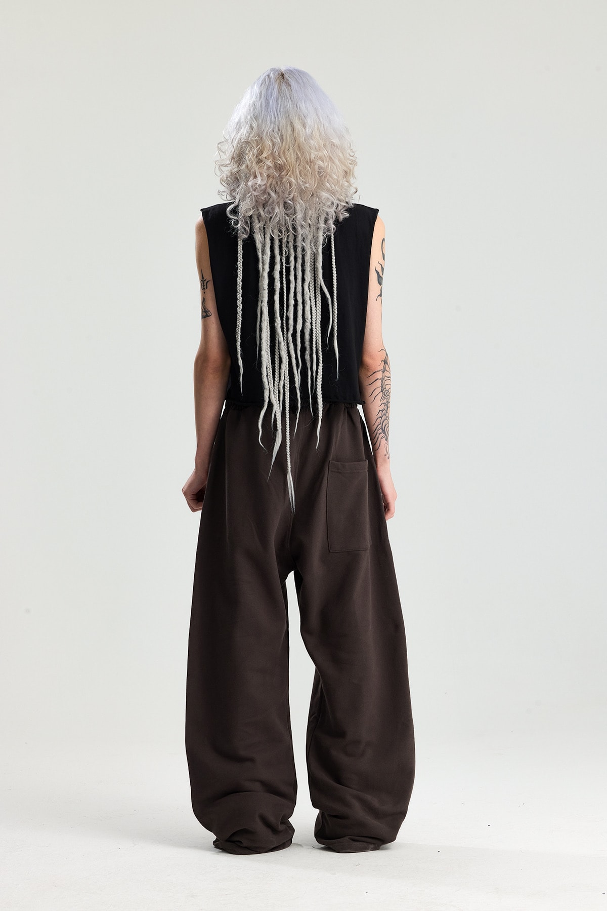 Kahve Tribal Deri Detay Yıkamalı Premium Baggy Sweatpant