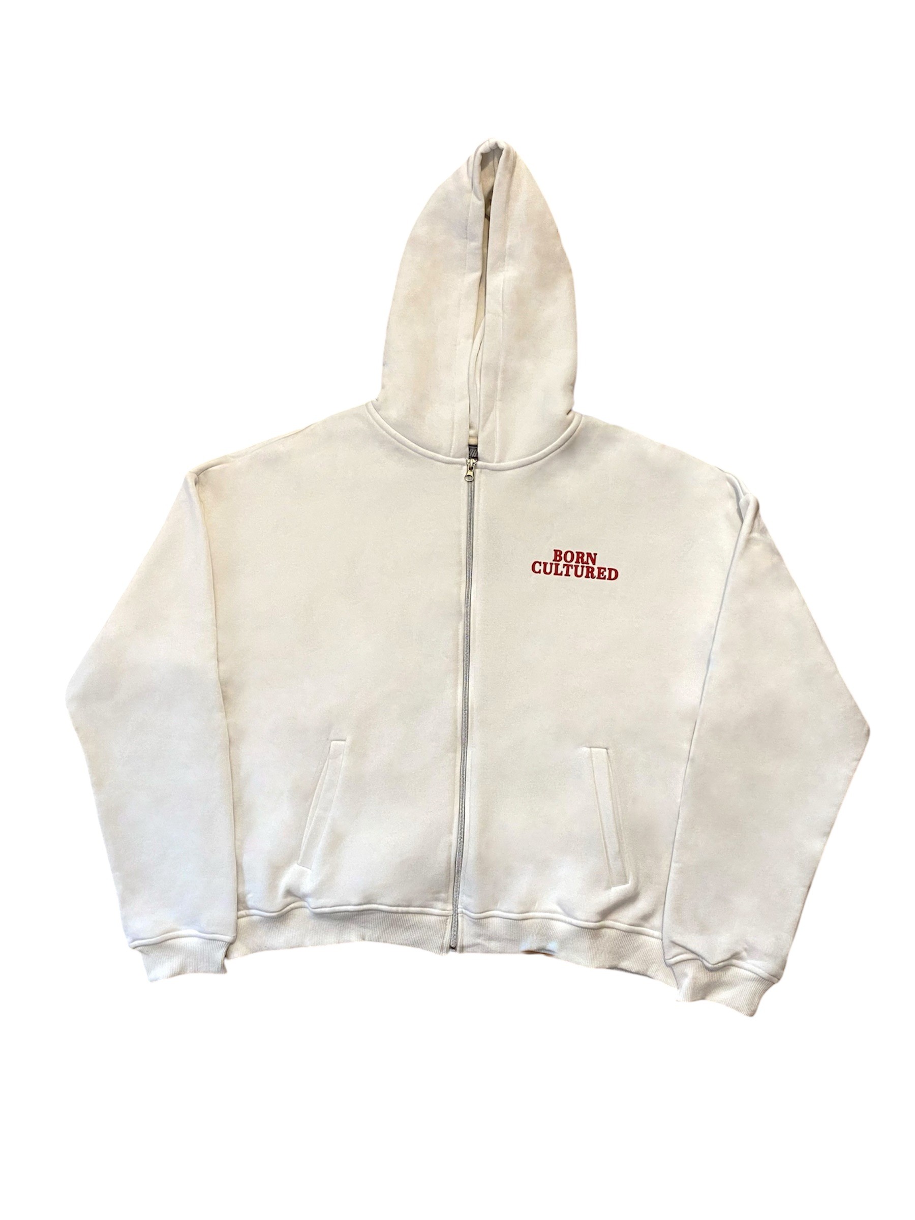 Born Cultured Beyaz Oversize Zipper Hoodie