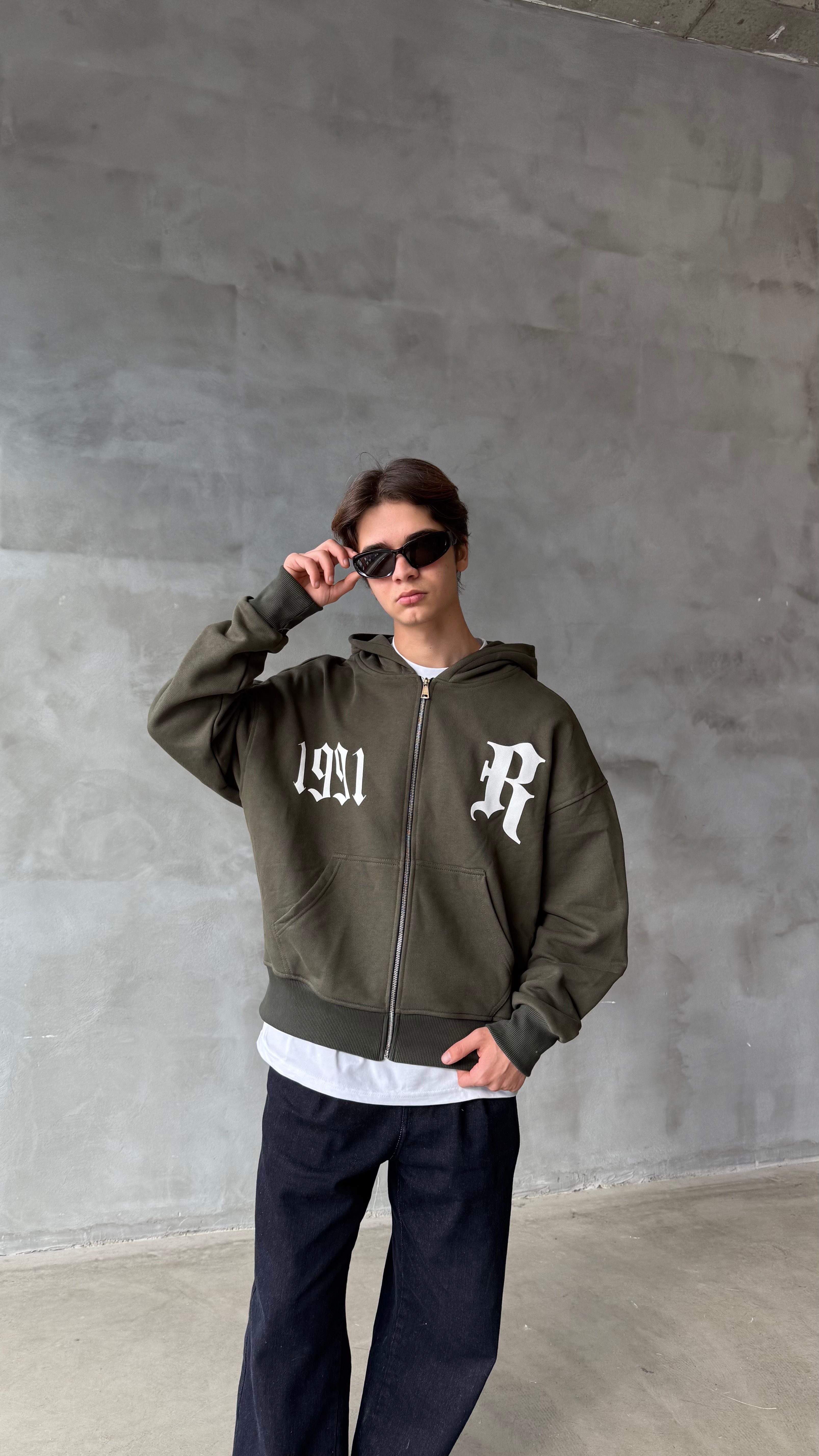 1991 Haki Premium Oversize Zipper Hoodie