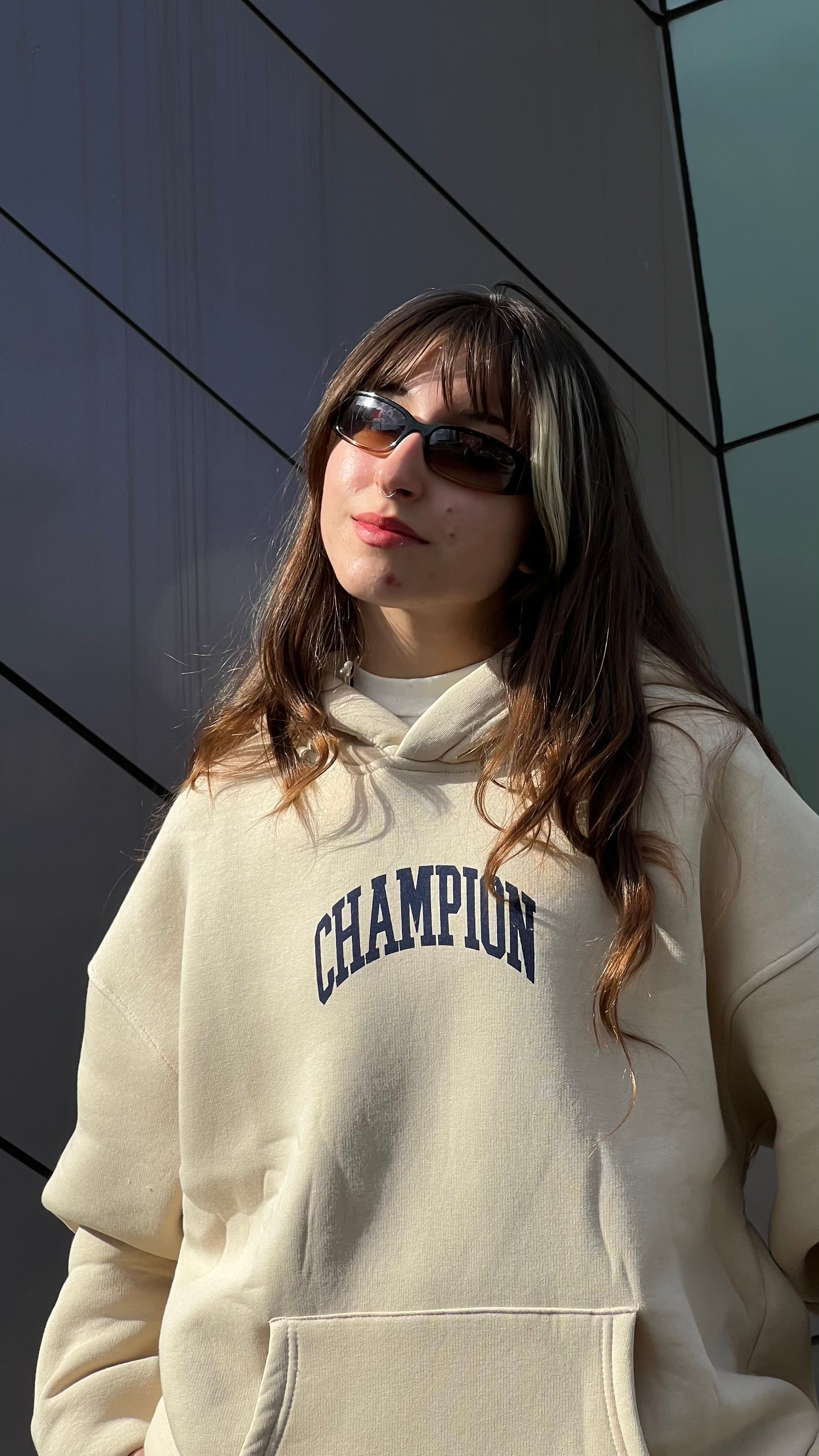 Champion Bej Oversize Hoodie 