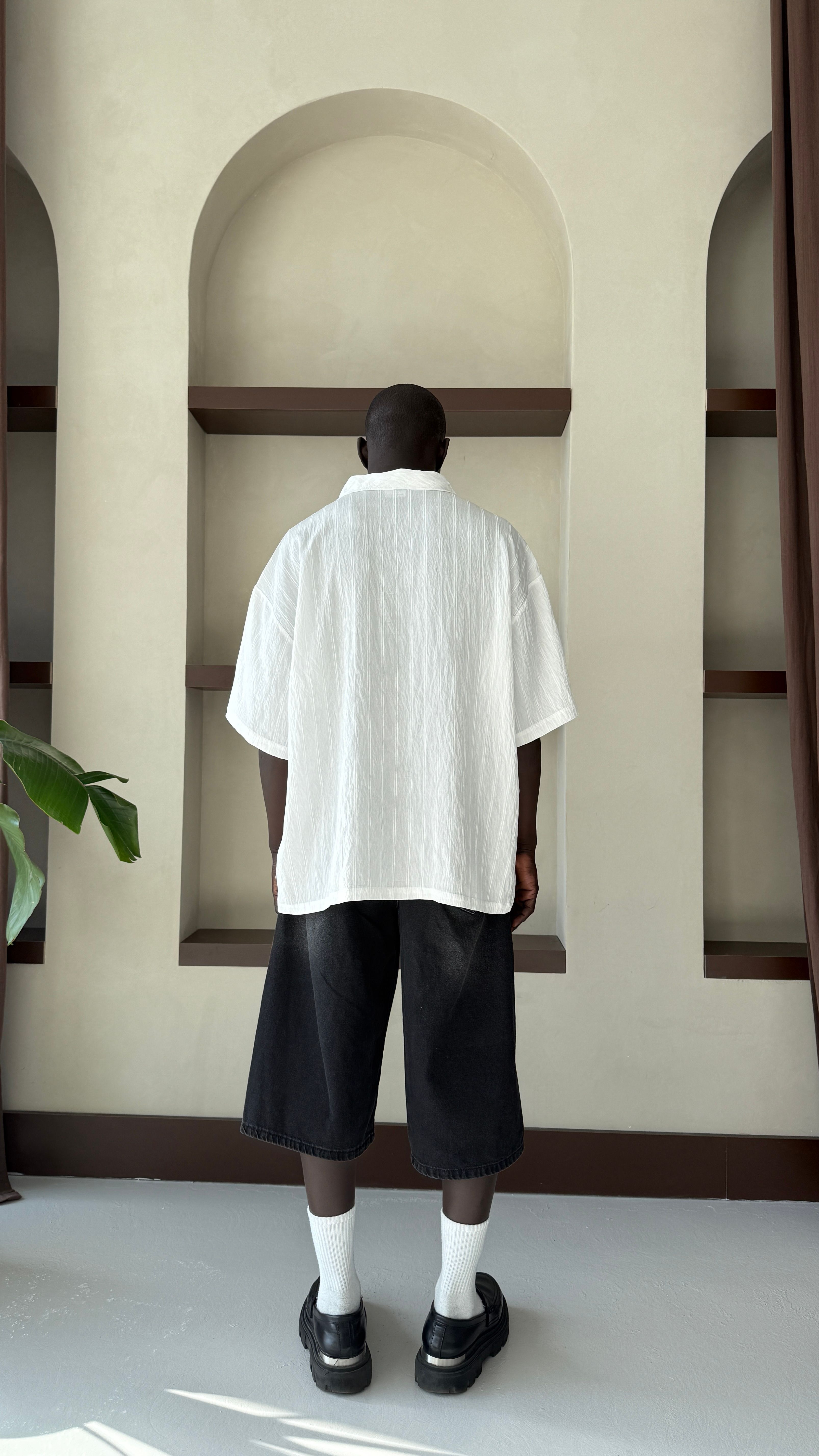 Beyaz Basic Oversize Keten Gömlek 