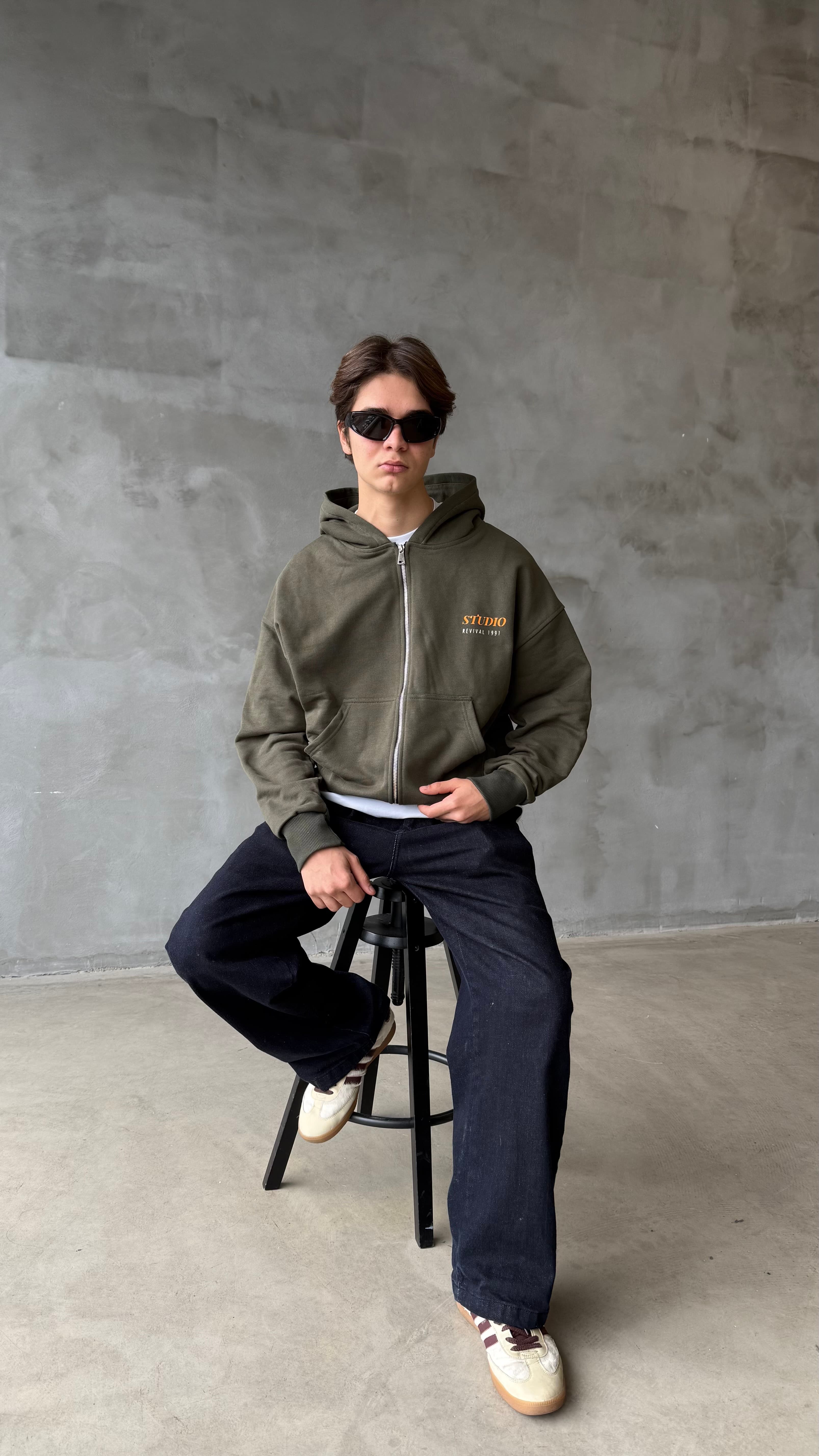 Revival Haki Premium Oversize Zipper Hoodie