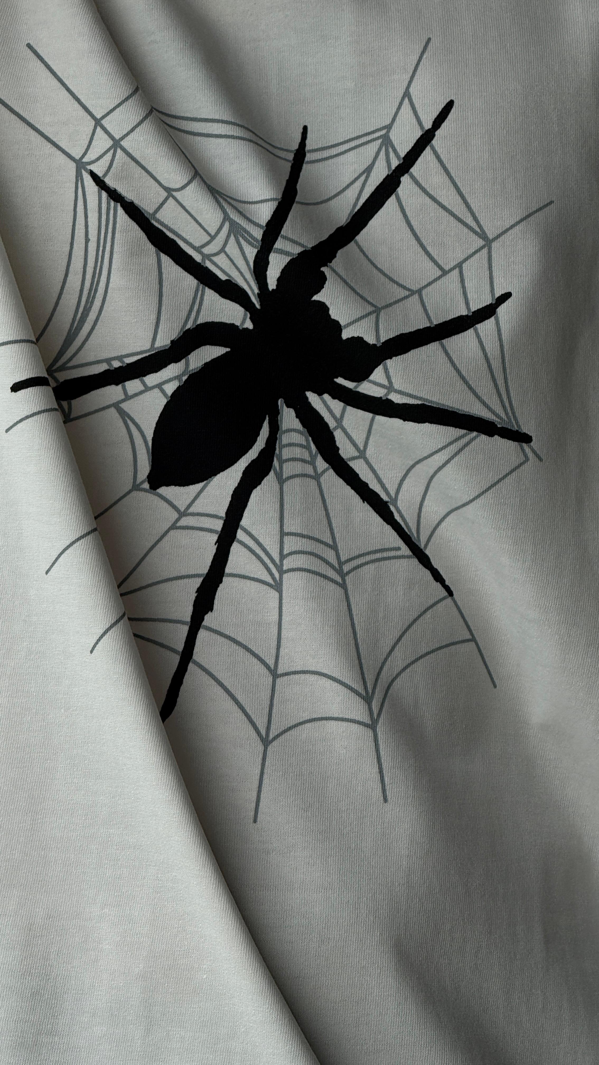 Spider Beyaz Yarım Kol Oversize Tişört 