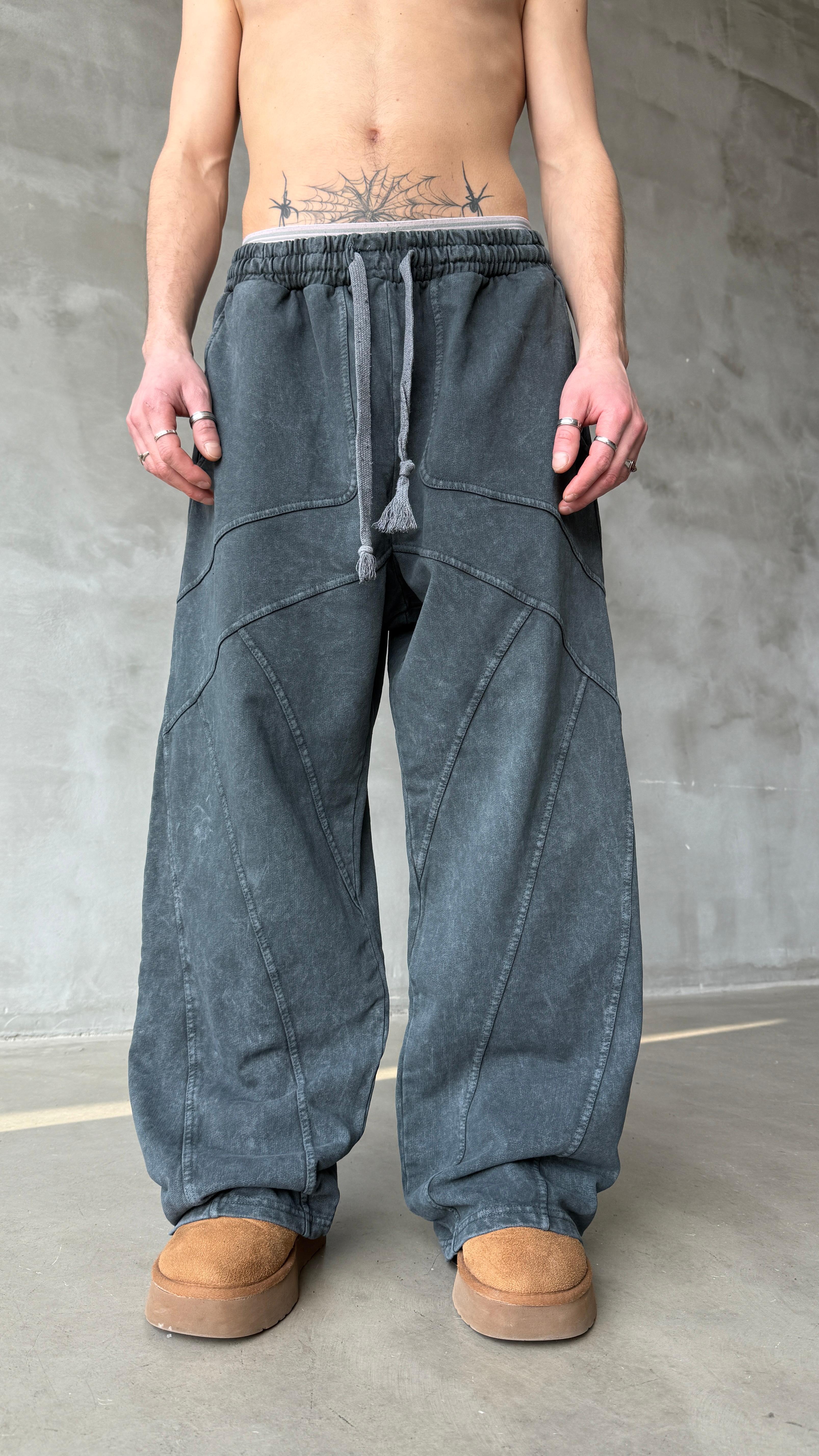 Road Lines Mavi Yıkamalı Mevsimlik Premium Baggy Sweatpant