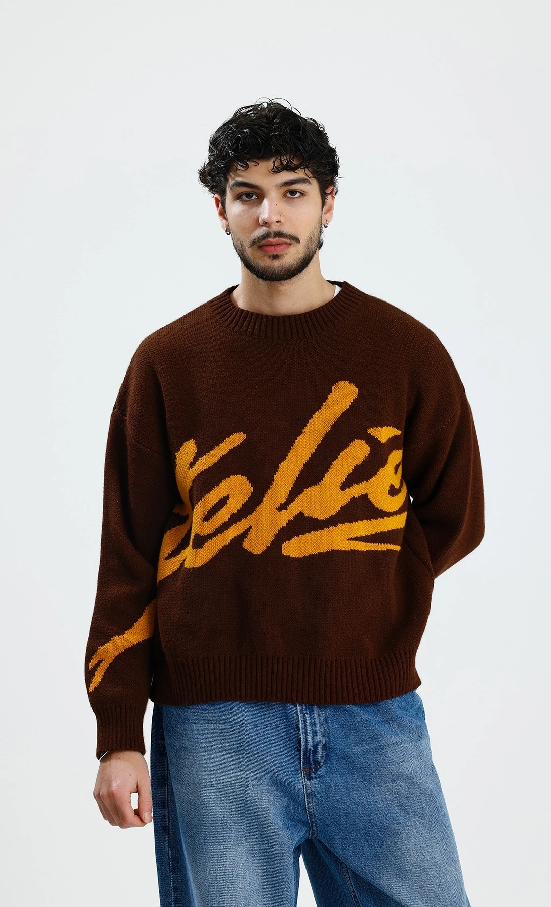 Kahve Steliez Boxy Fit Oversize Premium Triko Kazak