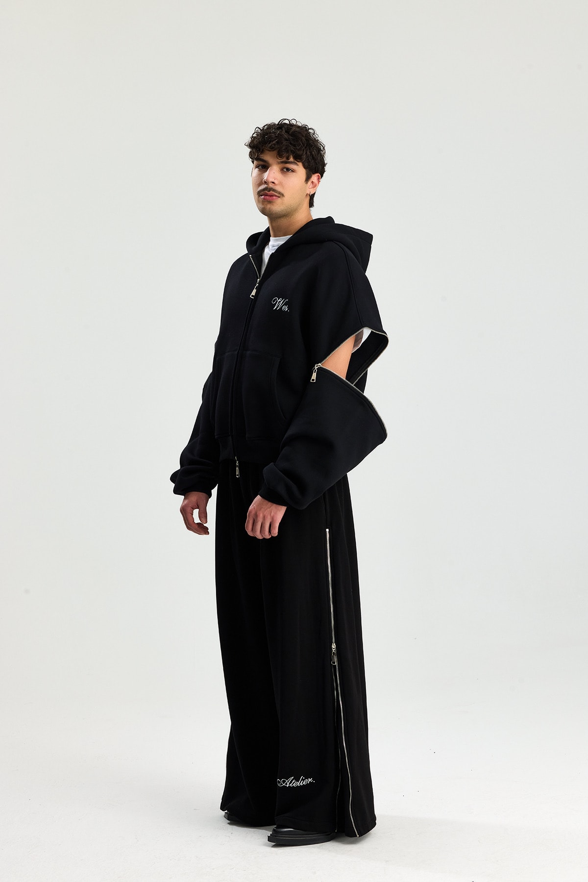 Wes Kolları Çıkarılabilir Premium Nakış Detay Boxy Fit Zipper Hoodie