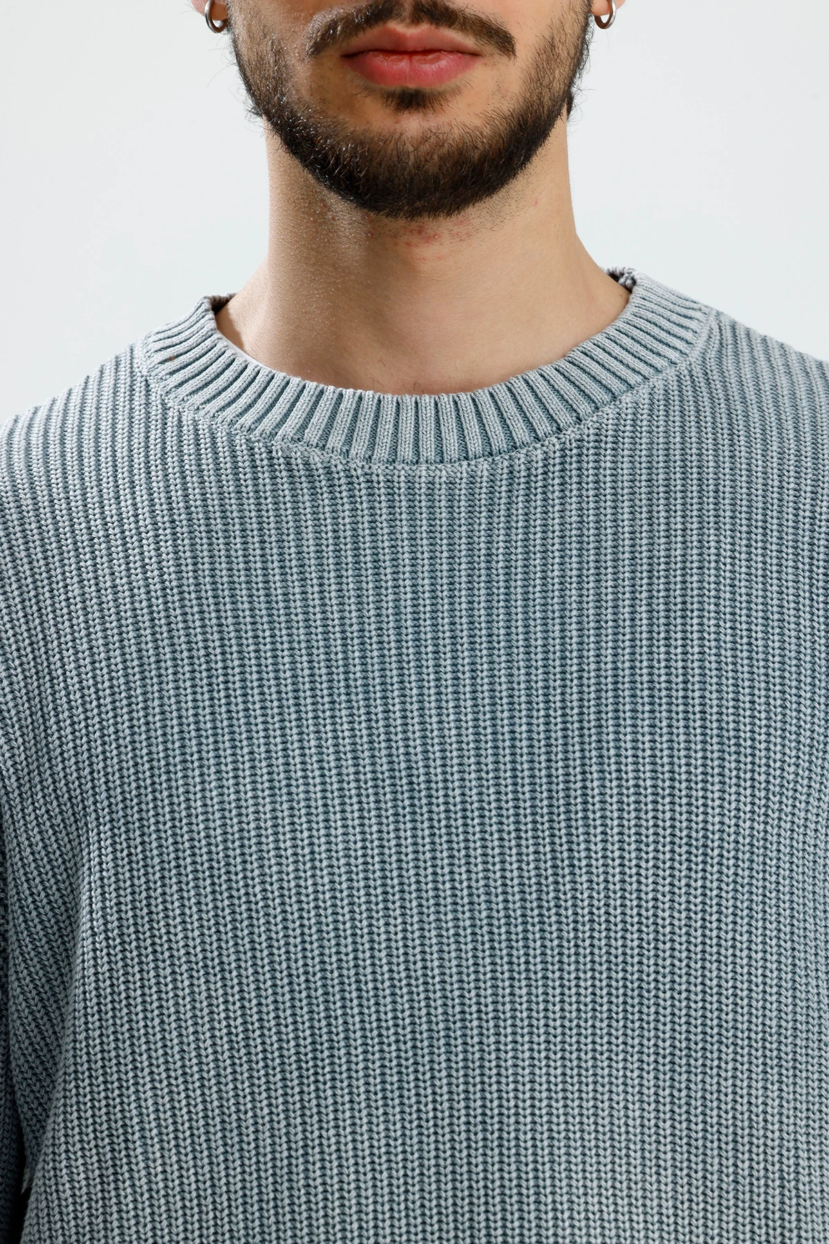 Basic Gri Yıkamalı Boxy Fit Oversize Kazak