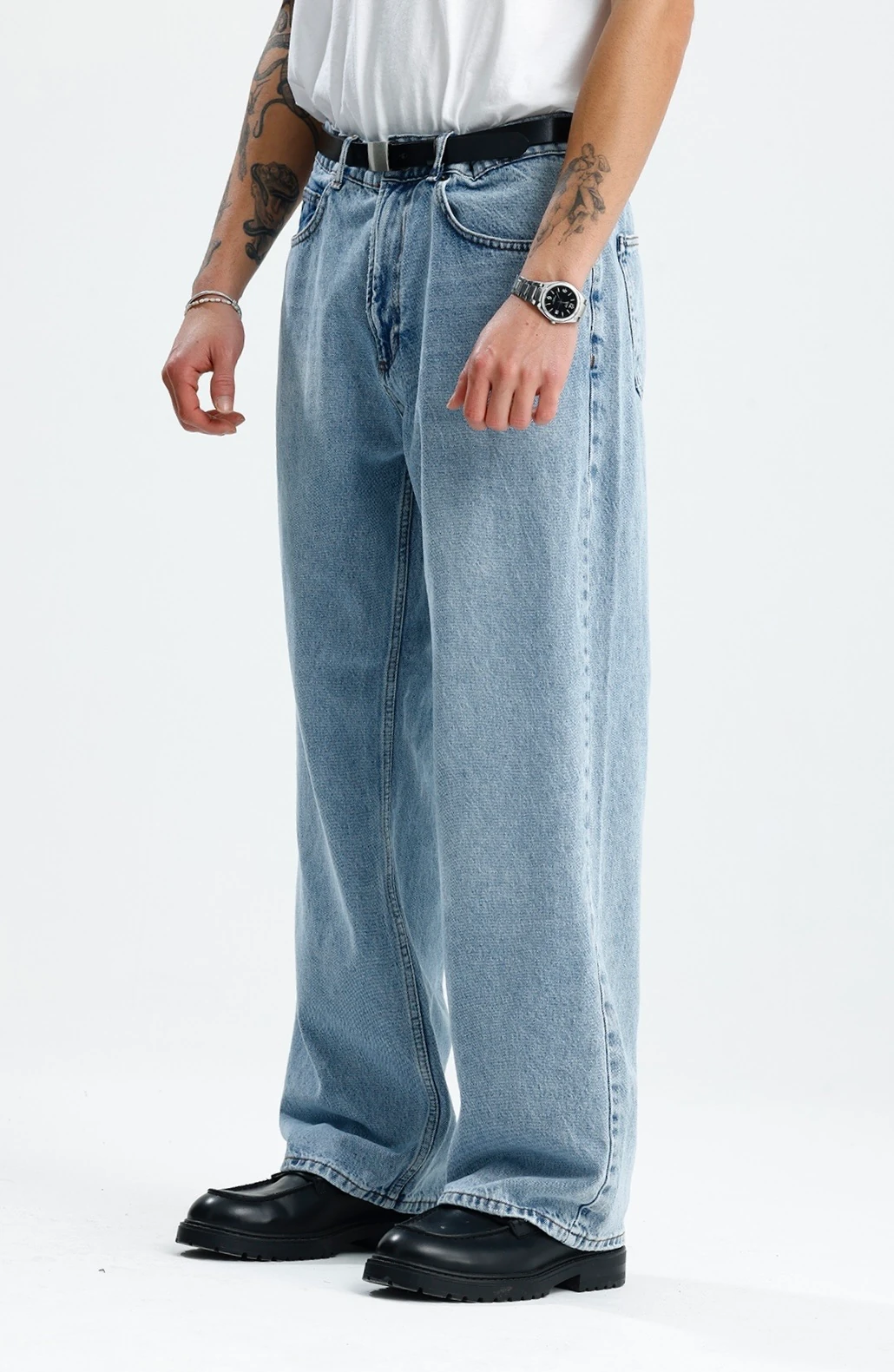 Buz Mavisi Yıkamalı Premium Baggy Jean