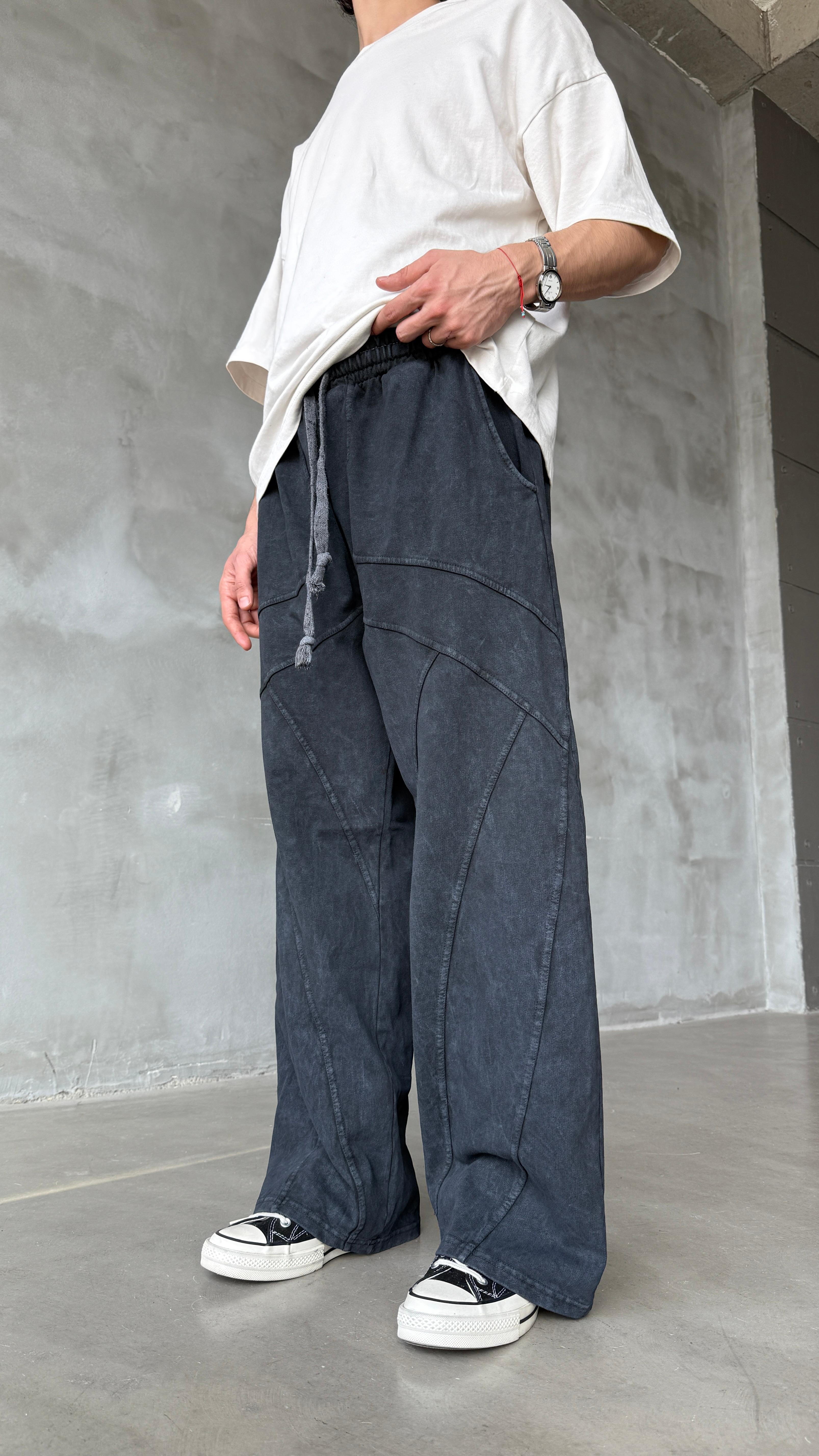 Road Lines Antrasit Yıkamalı Mevsimlik Premium Baggy Sweatpant