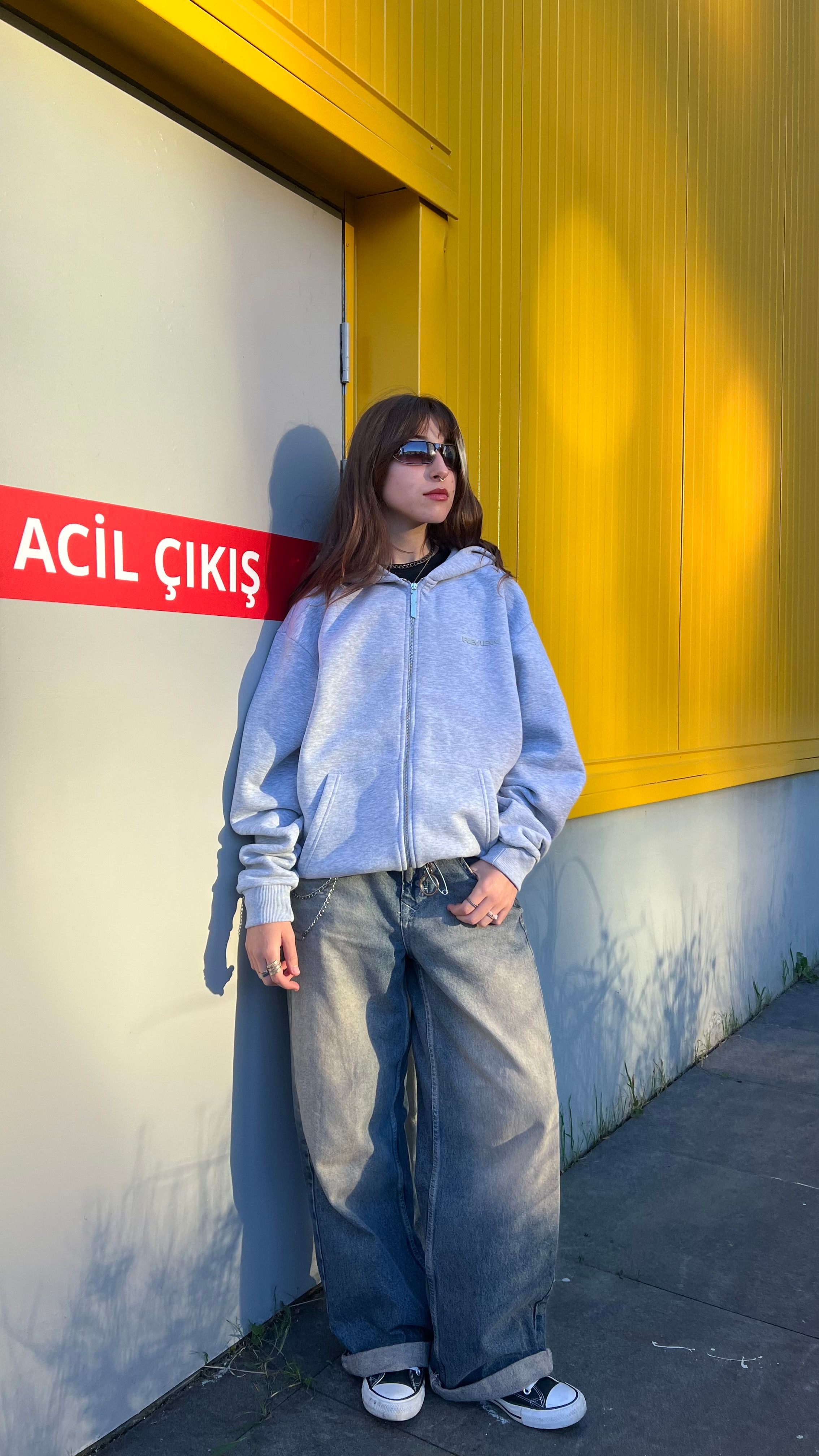 RW Grey Basic Oversize Zipper Hoodie