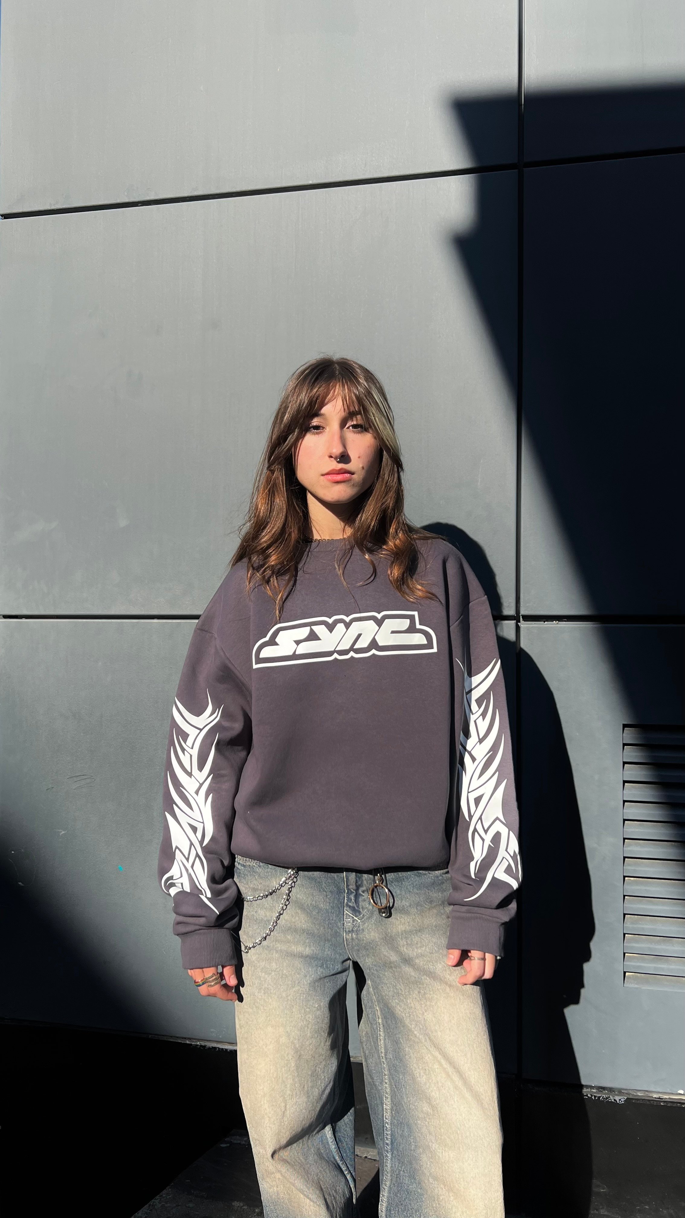 Sync Smoke Kabartma Baskı Oversize Sweatshirt 