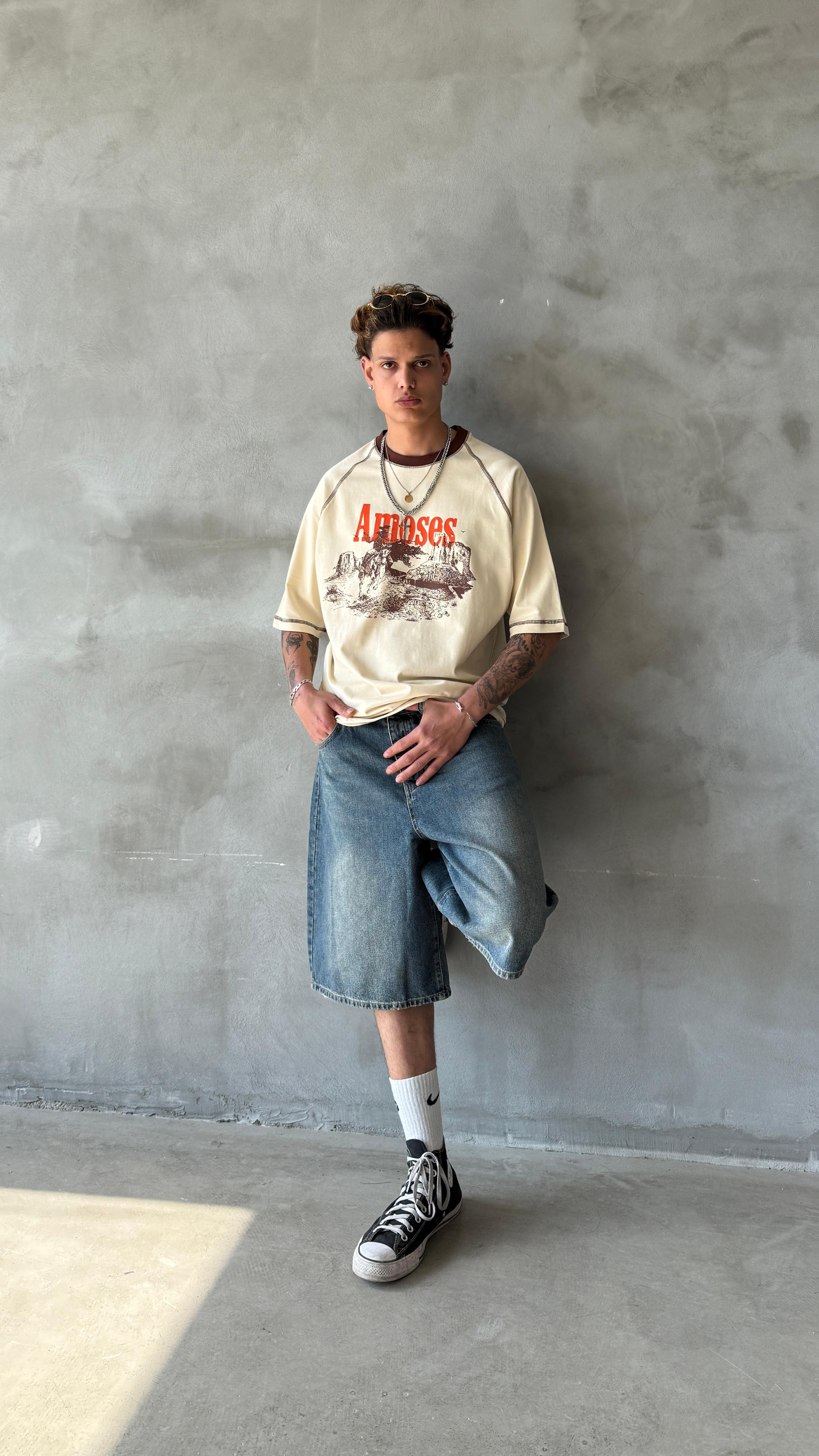 Krem Amoses Oversize Tişört 