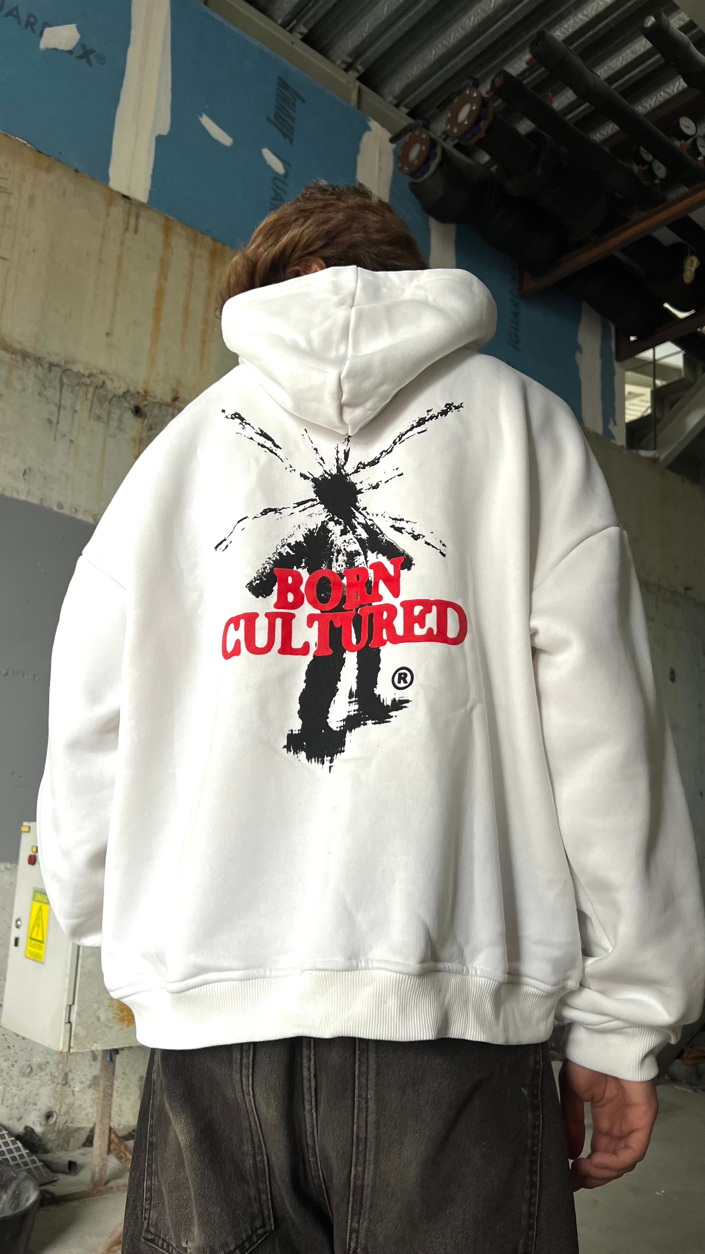 Born Cultured Beyaz Oversize Zipper Hoodie