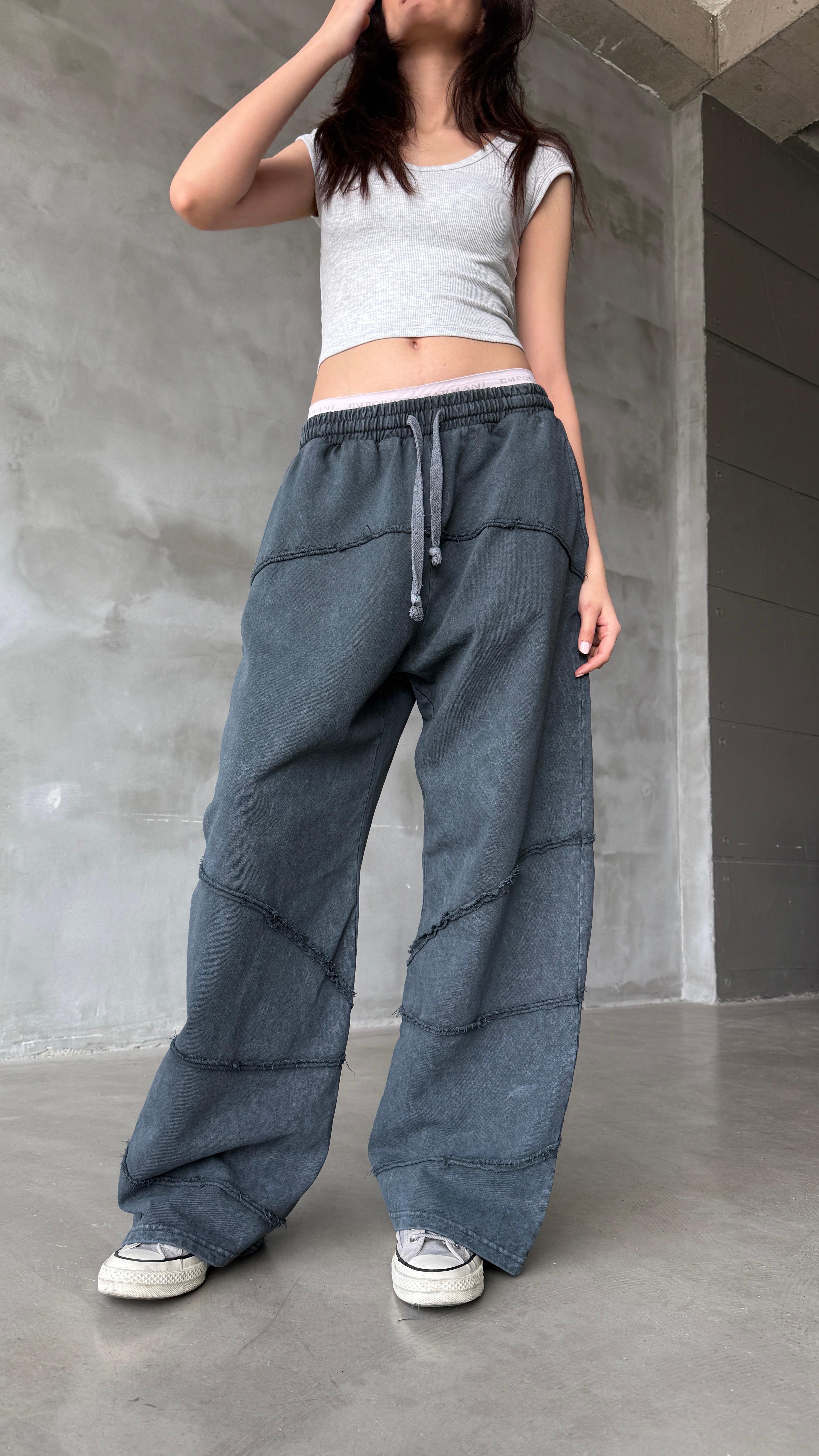 Ters Dikiş Mavi Yıkamalı Mevsimlik Premium Baggy Sweatpant