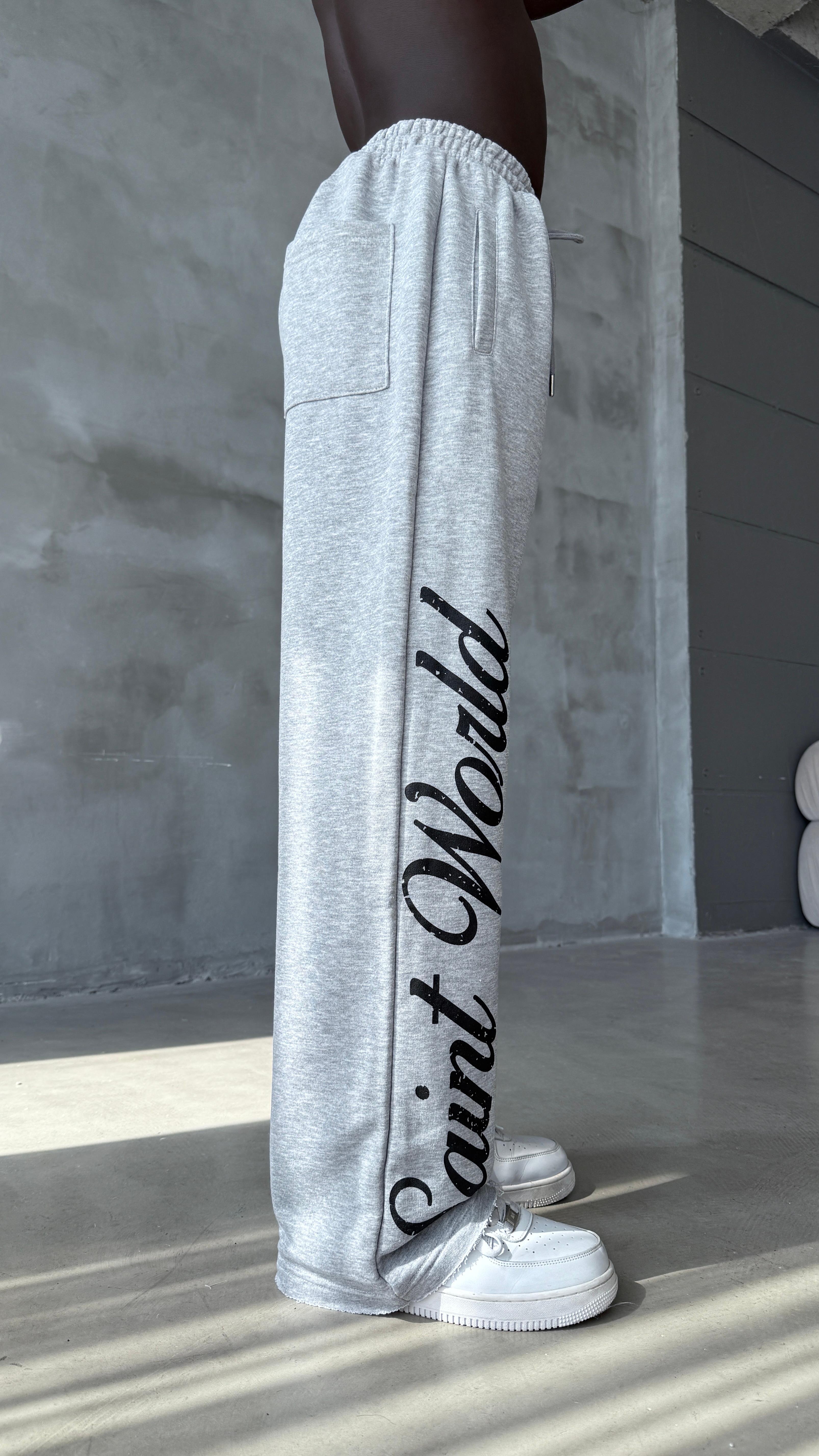 Gri Saint World Basklı Baggy Eşofman 