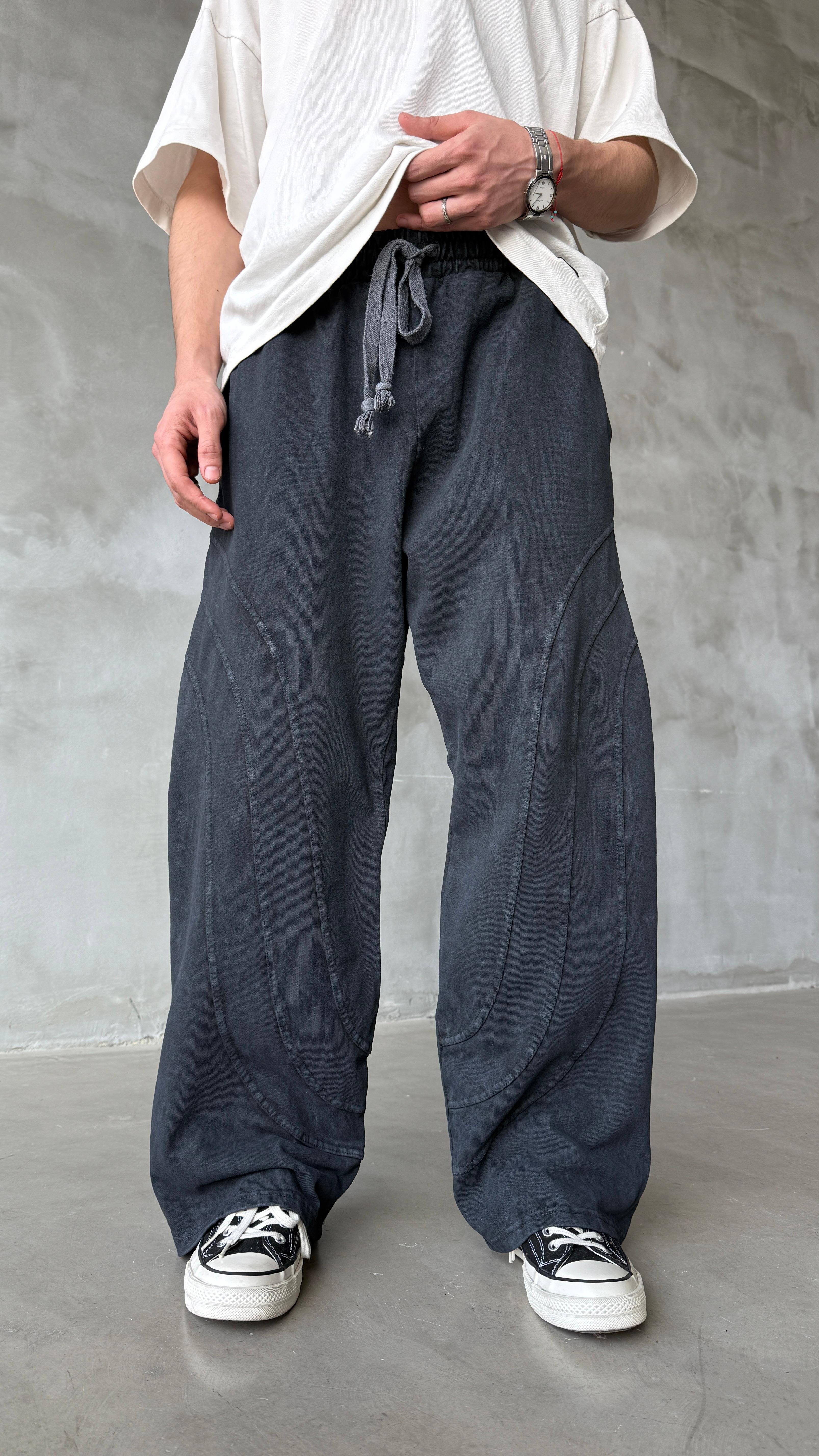Three Lines Antrasit Yıkamalı Mevsimlik Premium Baggy Sweatpant