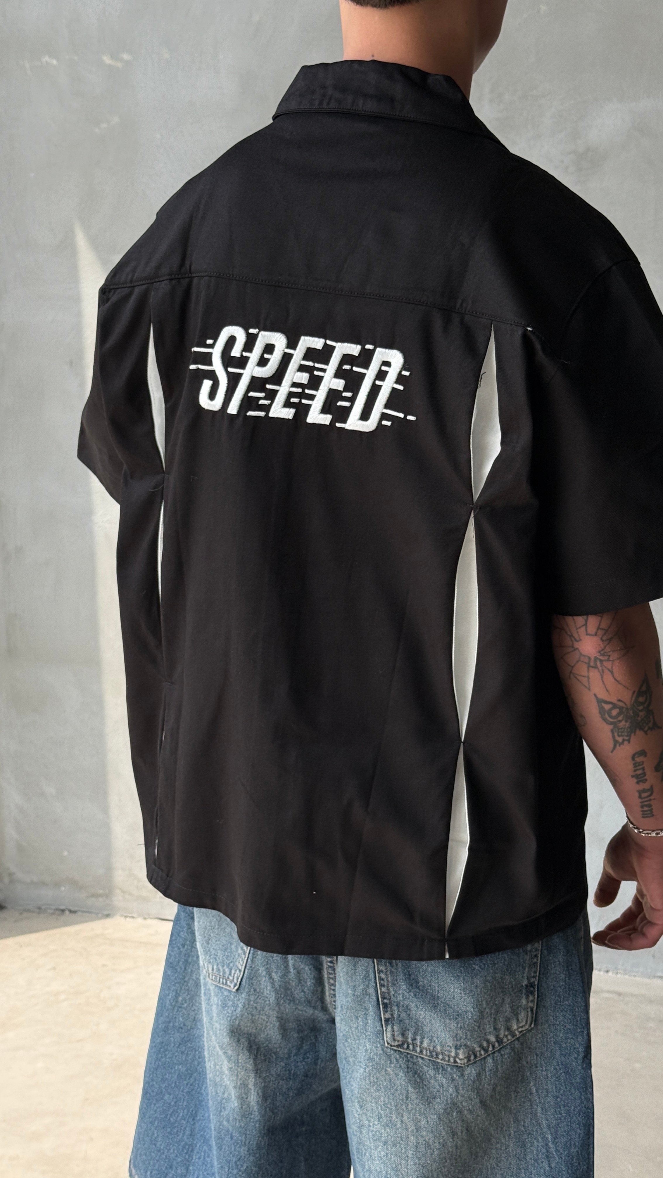Siyah Racing Club Premium Oversize Kot Gömlek