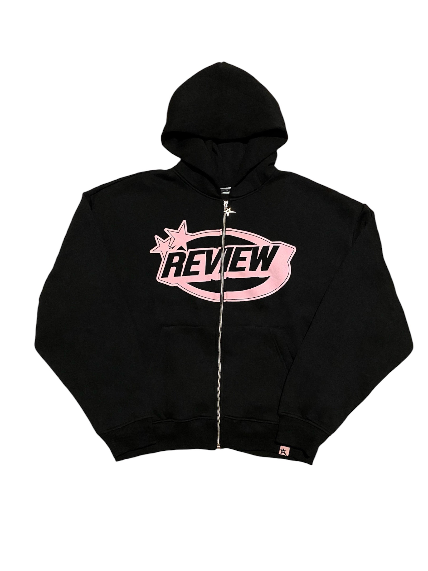 RW Pink Stars Kabartma Baskı Oversize Zipper Hoodie