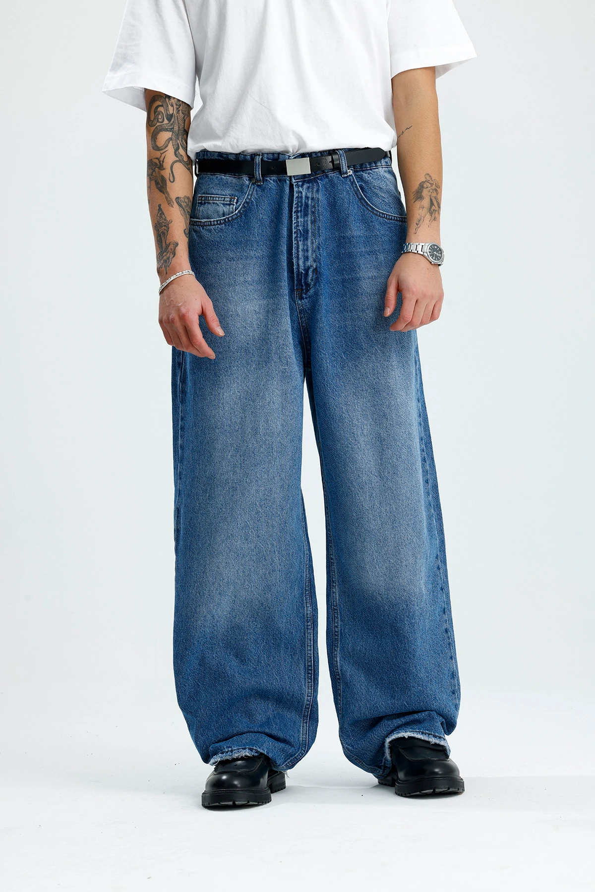 Mavi Yıkamalı Premium Baggy Jean 