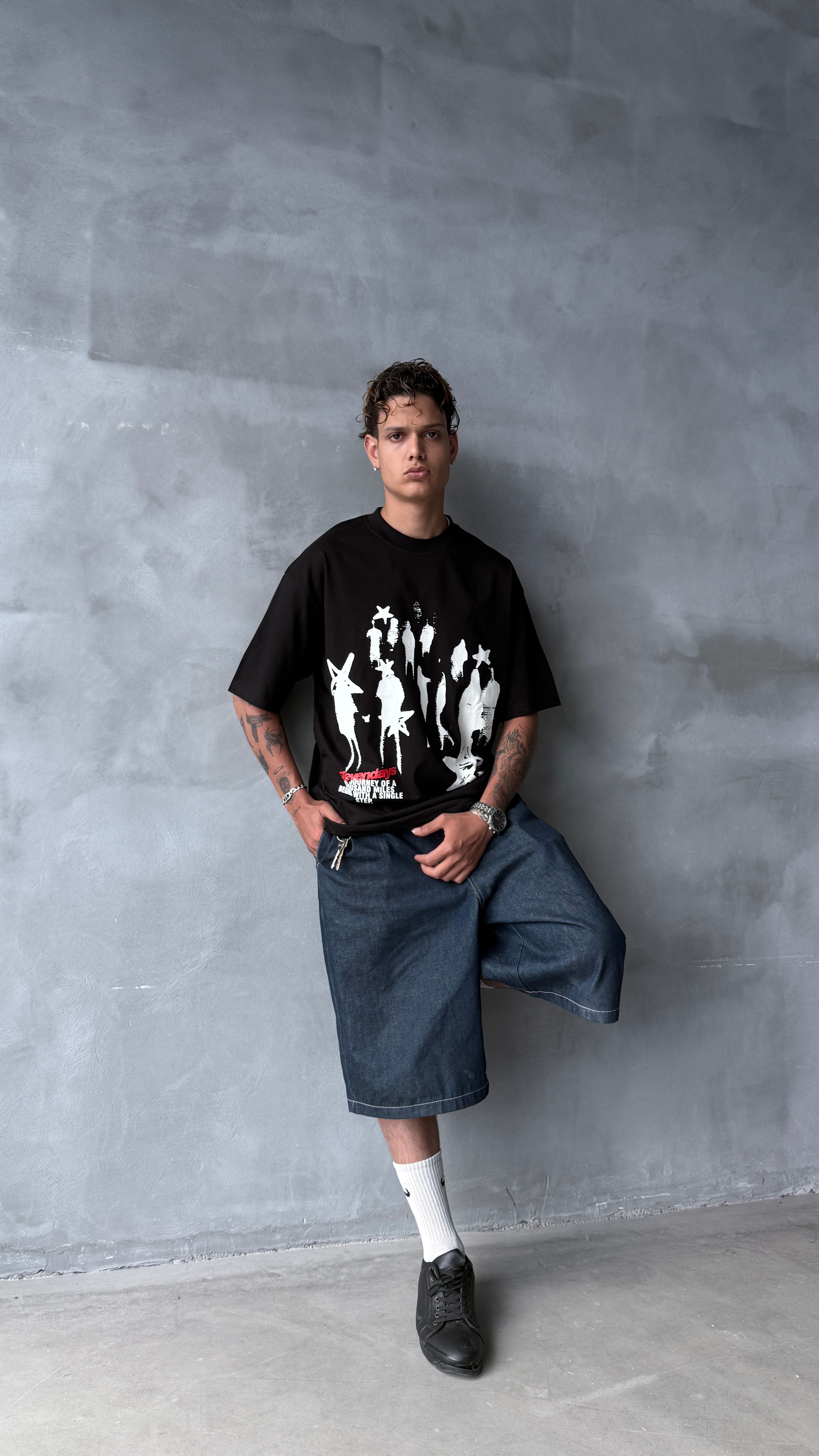 Siyah Elevendays Boxy Fit Oversize Tişört 