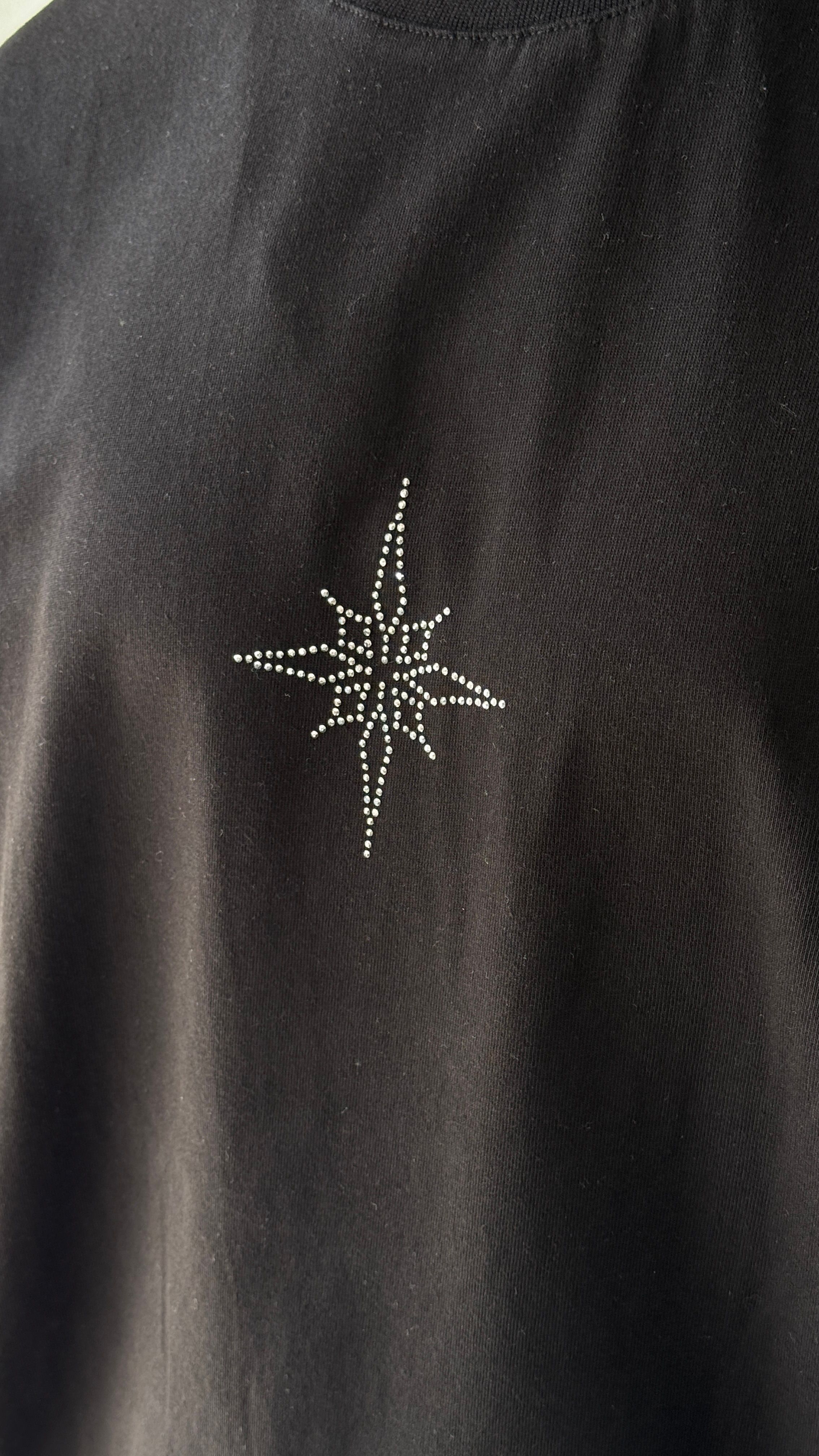 Siyah Rhinestones Taş İşlemeli Oversize Tişört 