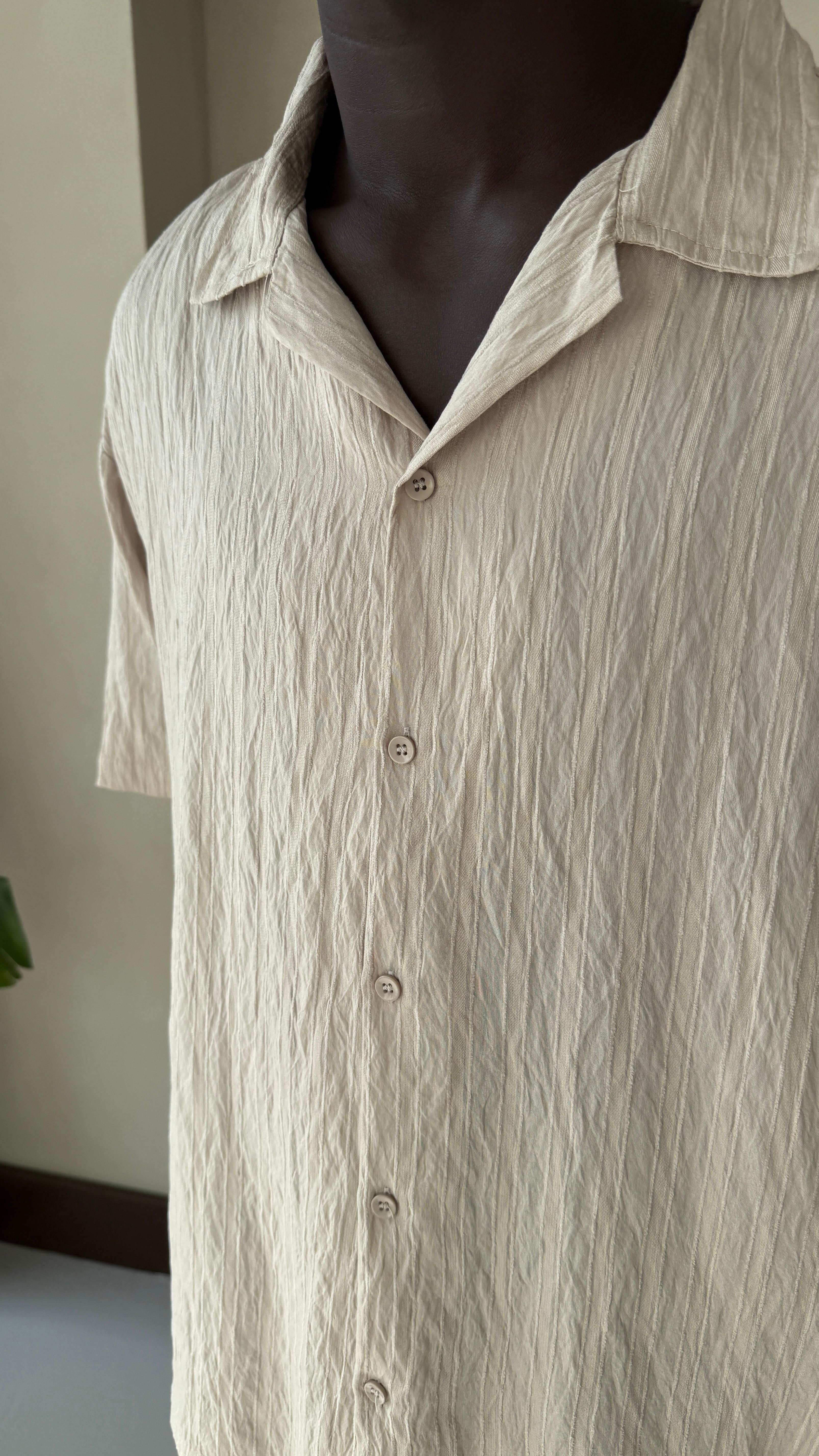 Krem Basic Oversize Keten Gömlek