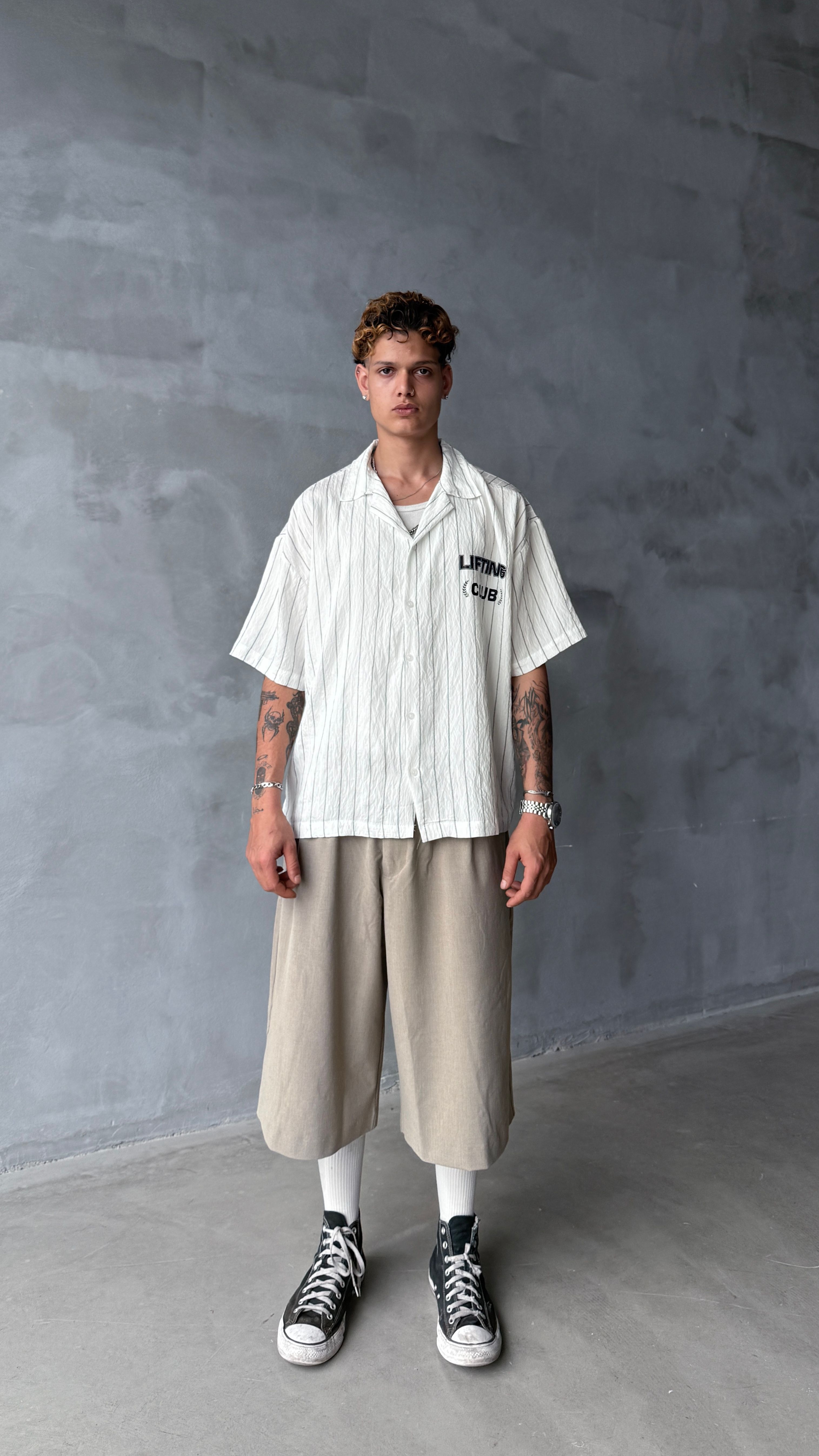 Beyaz Lifting Club Oversize Keten Gömlek 