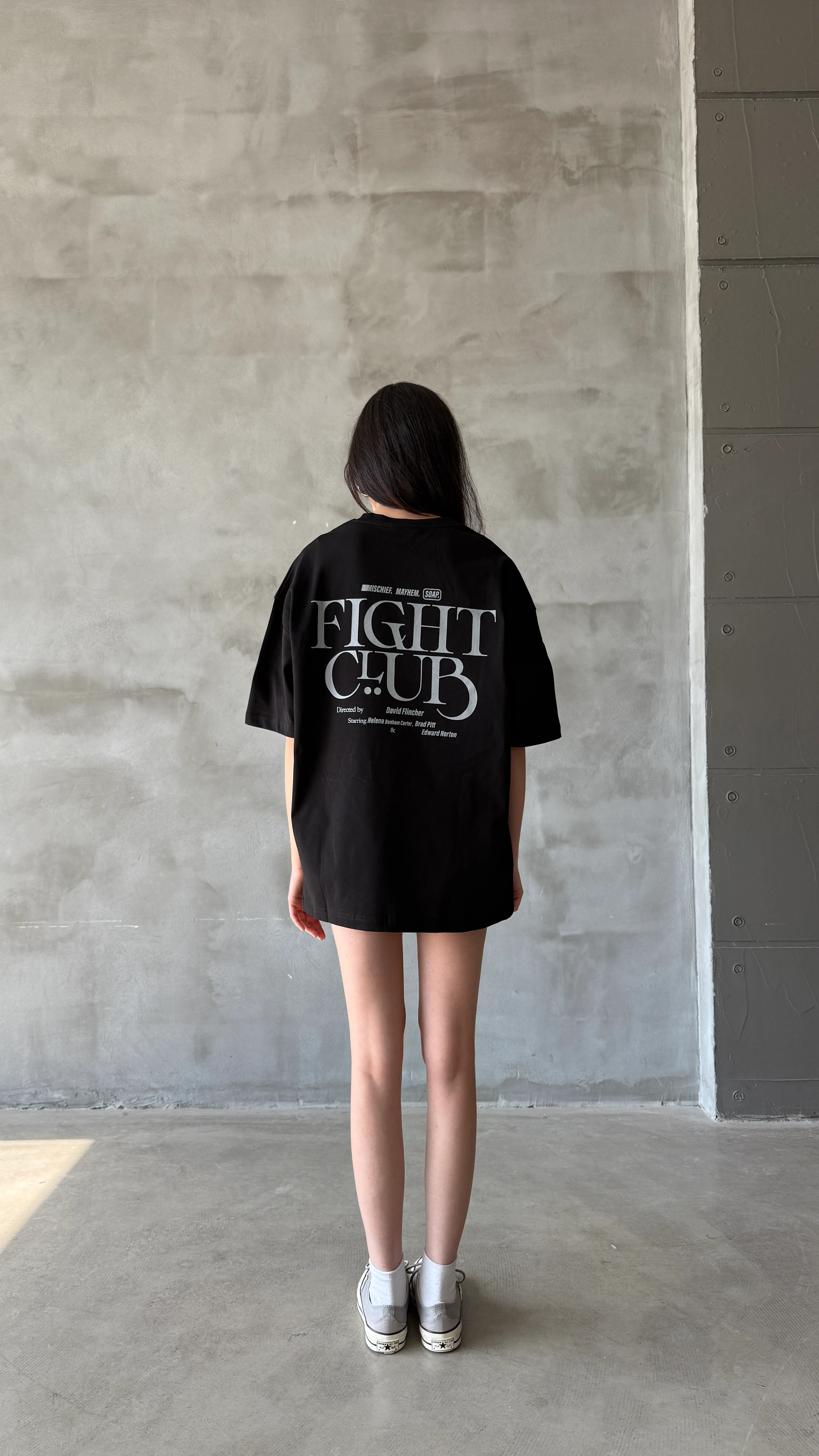 Siyah Fight Club Oversize Tişört