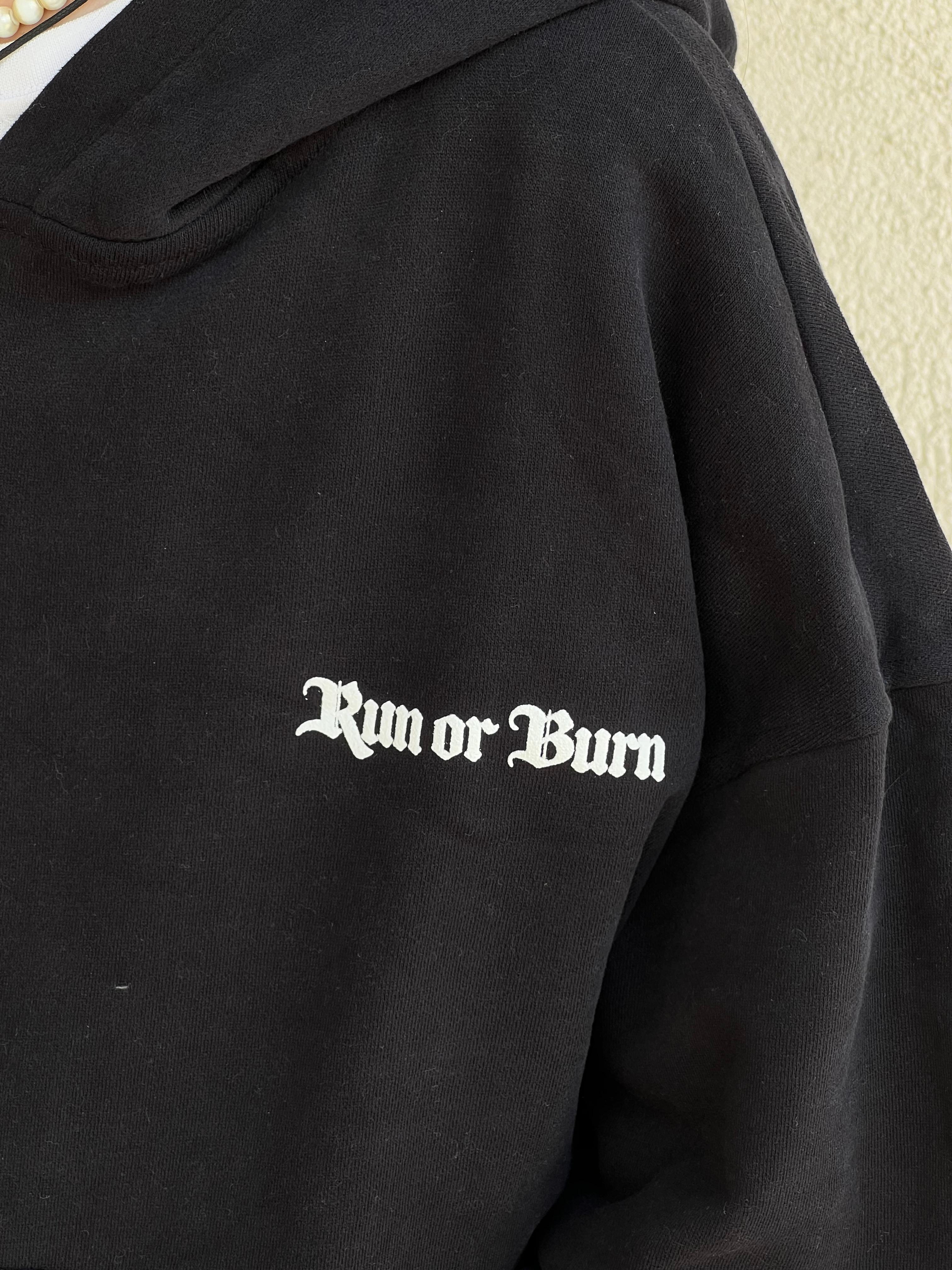 Run Or Burn Kabartma Baskı Oversize Zipper Hoodie